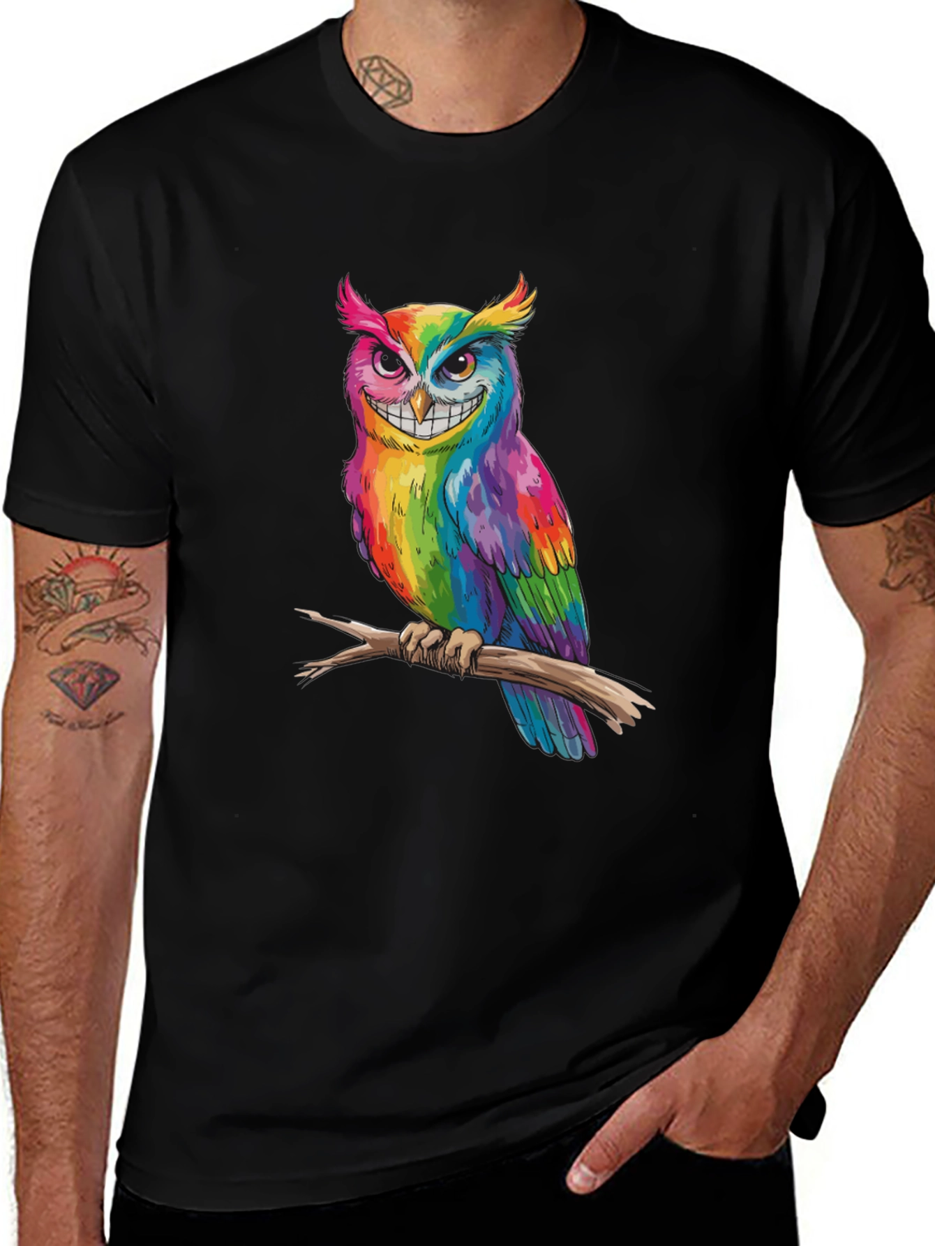 Variant 5 of Rainbow Owl Graphic Tee - Creepy Smile T-Shirt