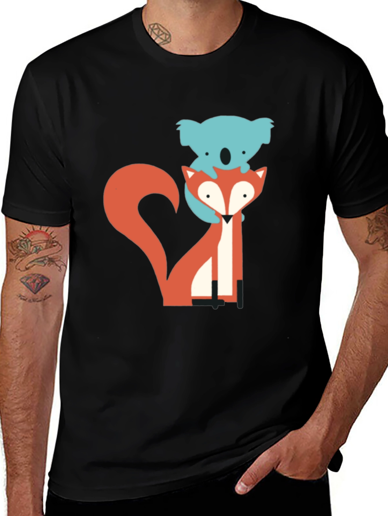 Variant 18 of Koala Riding Fox Graphic Tee - Black Cotton T-Shirt
