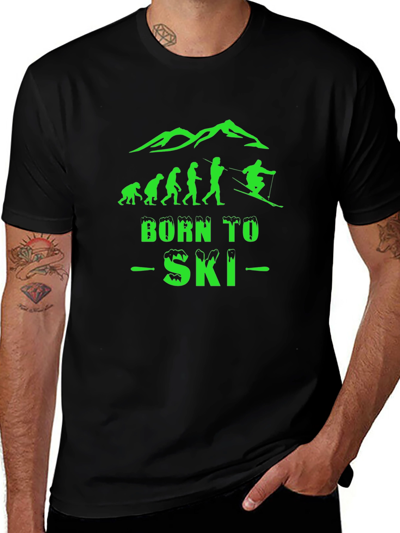 Variant 28 of Born To Ski Black Graphic T-Shirt