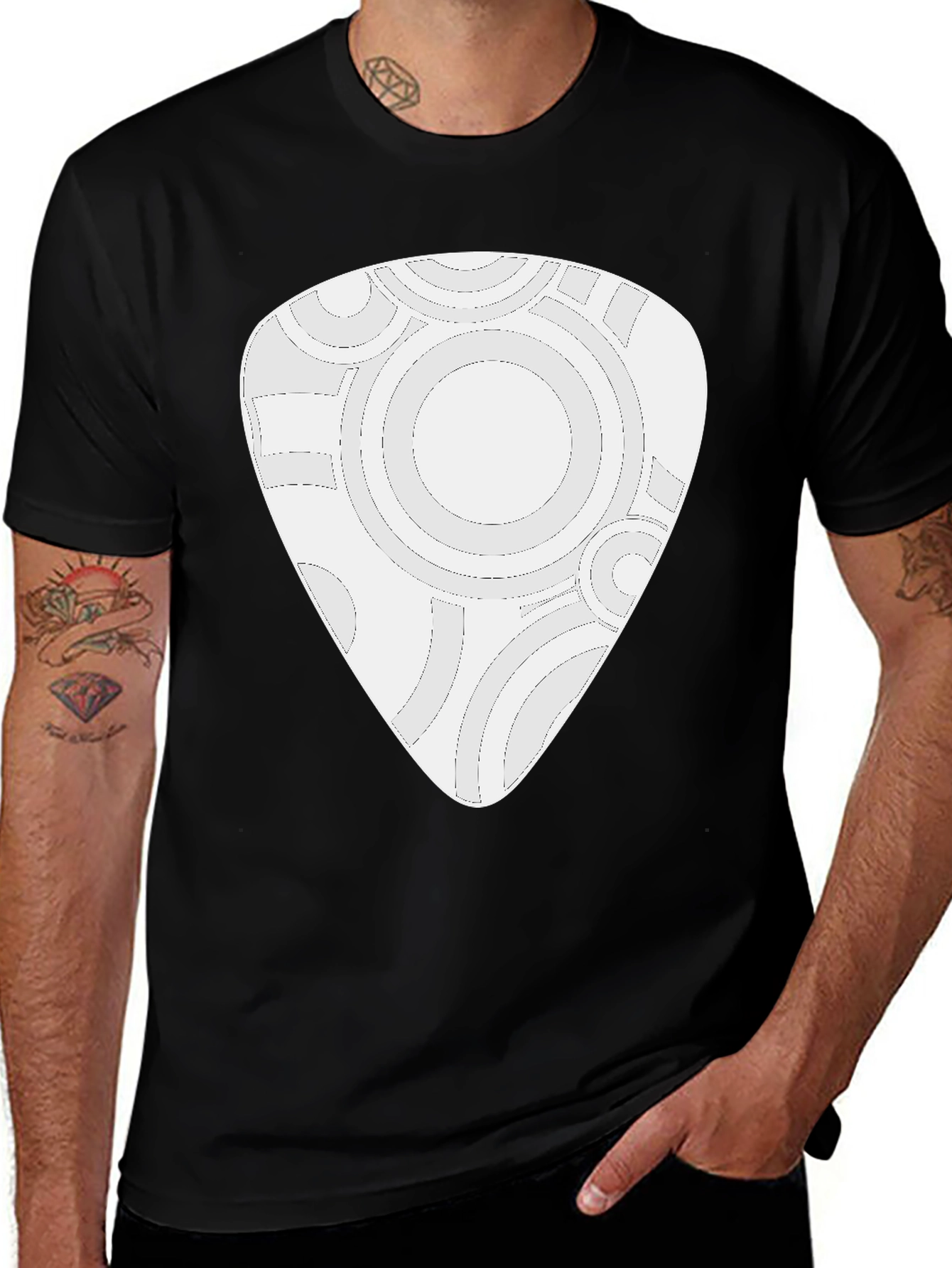Variant 19 of Abstract Guitar Pick Design Black T-Shirt