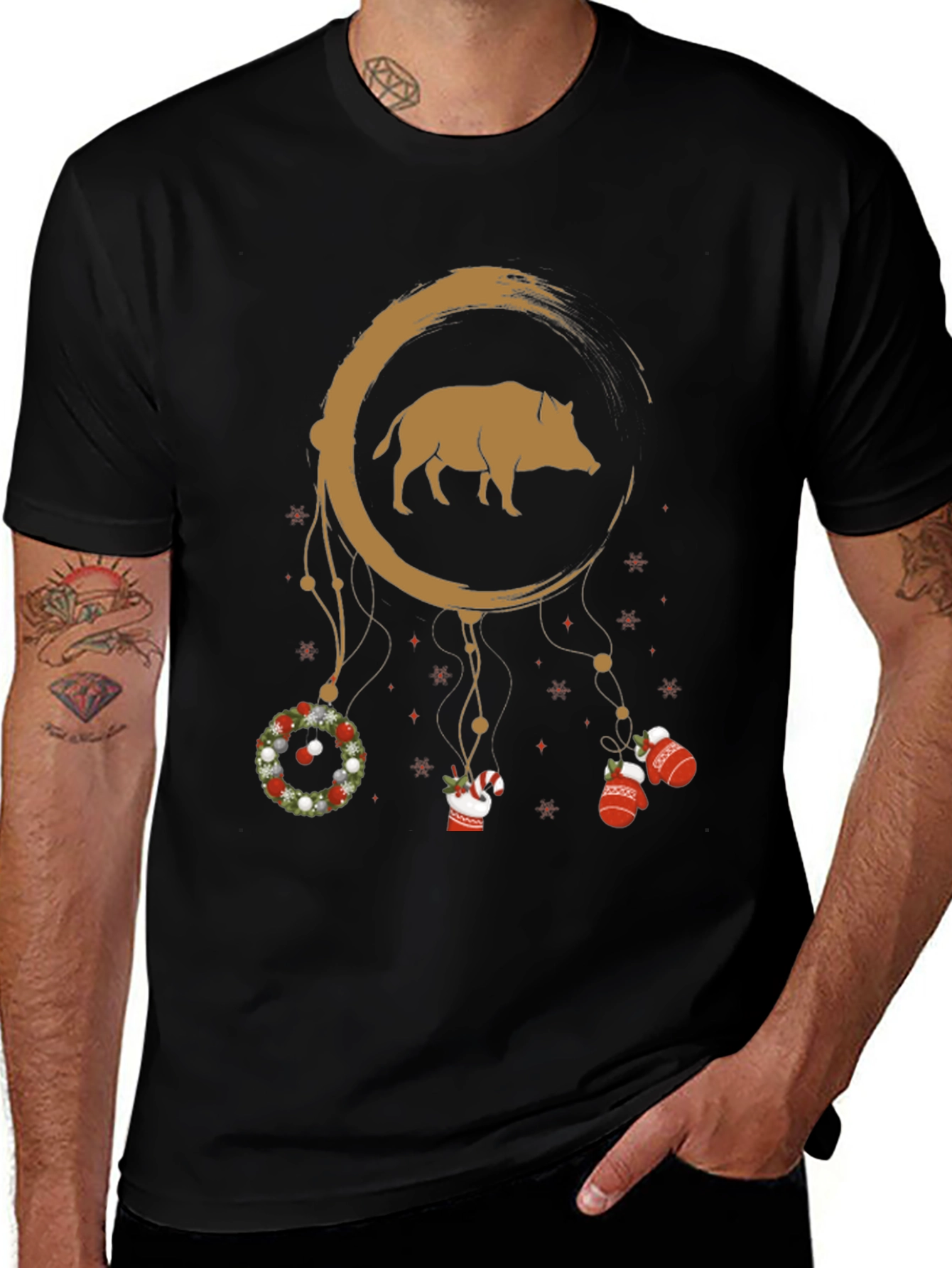 Variant 27 of Boar Dreamcatcher Christmas T-Shirt