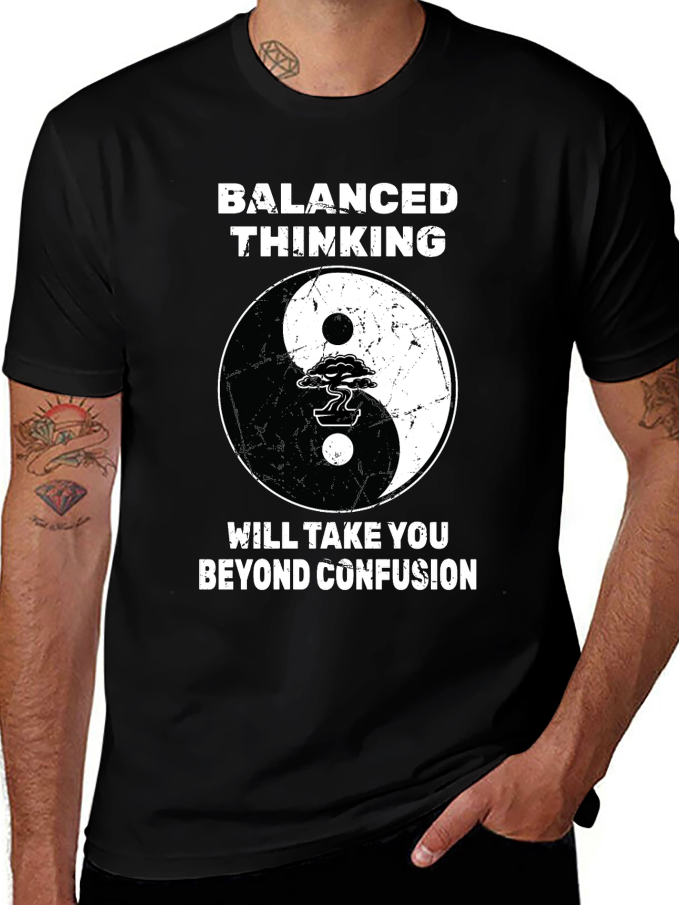 Black Balanced Thinking Yin Yang T-Shirt main image