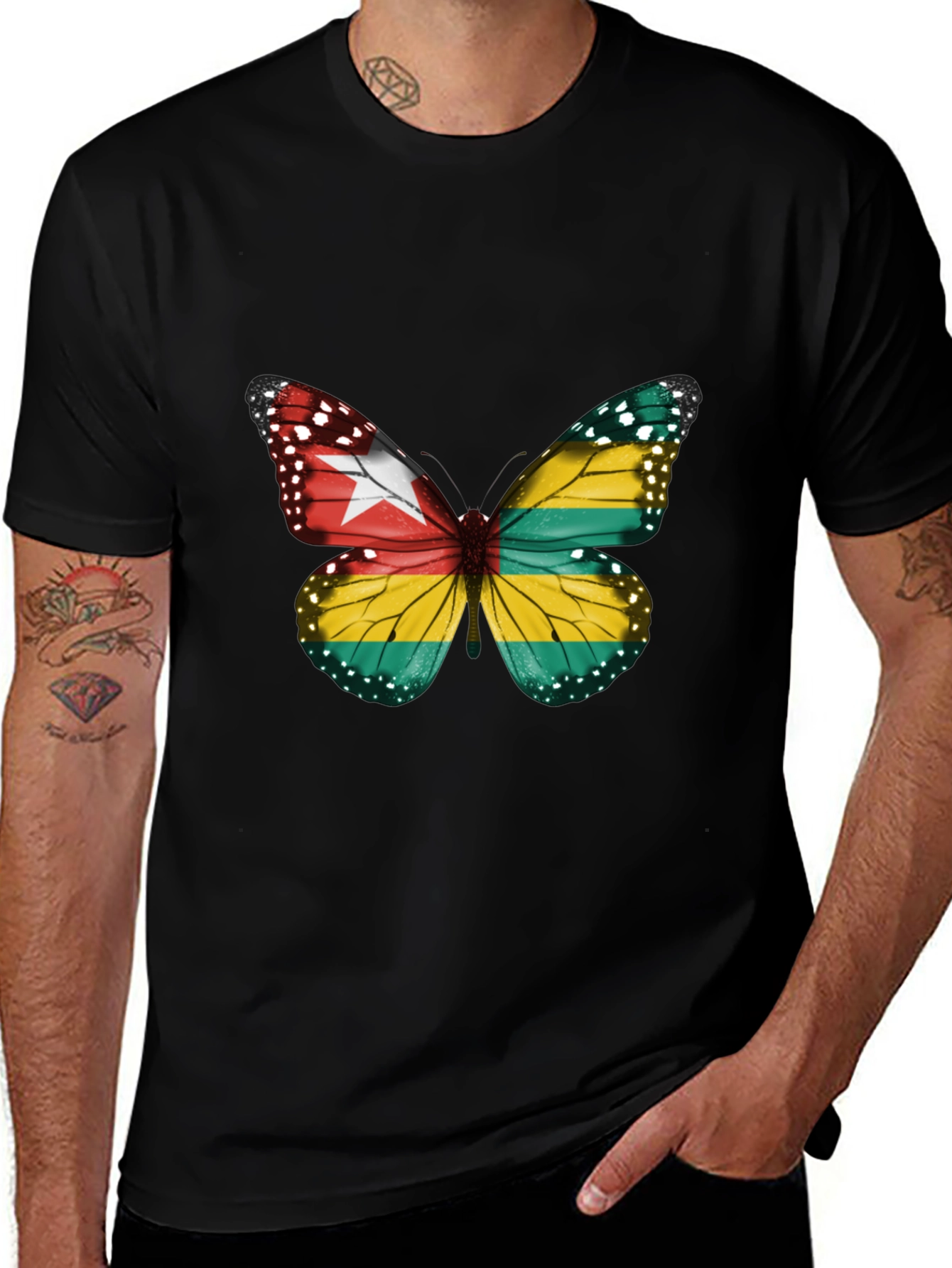 Variant 12 of Togo Flag Butterfly Graphic Tee - Black Cotton T-Shirt