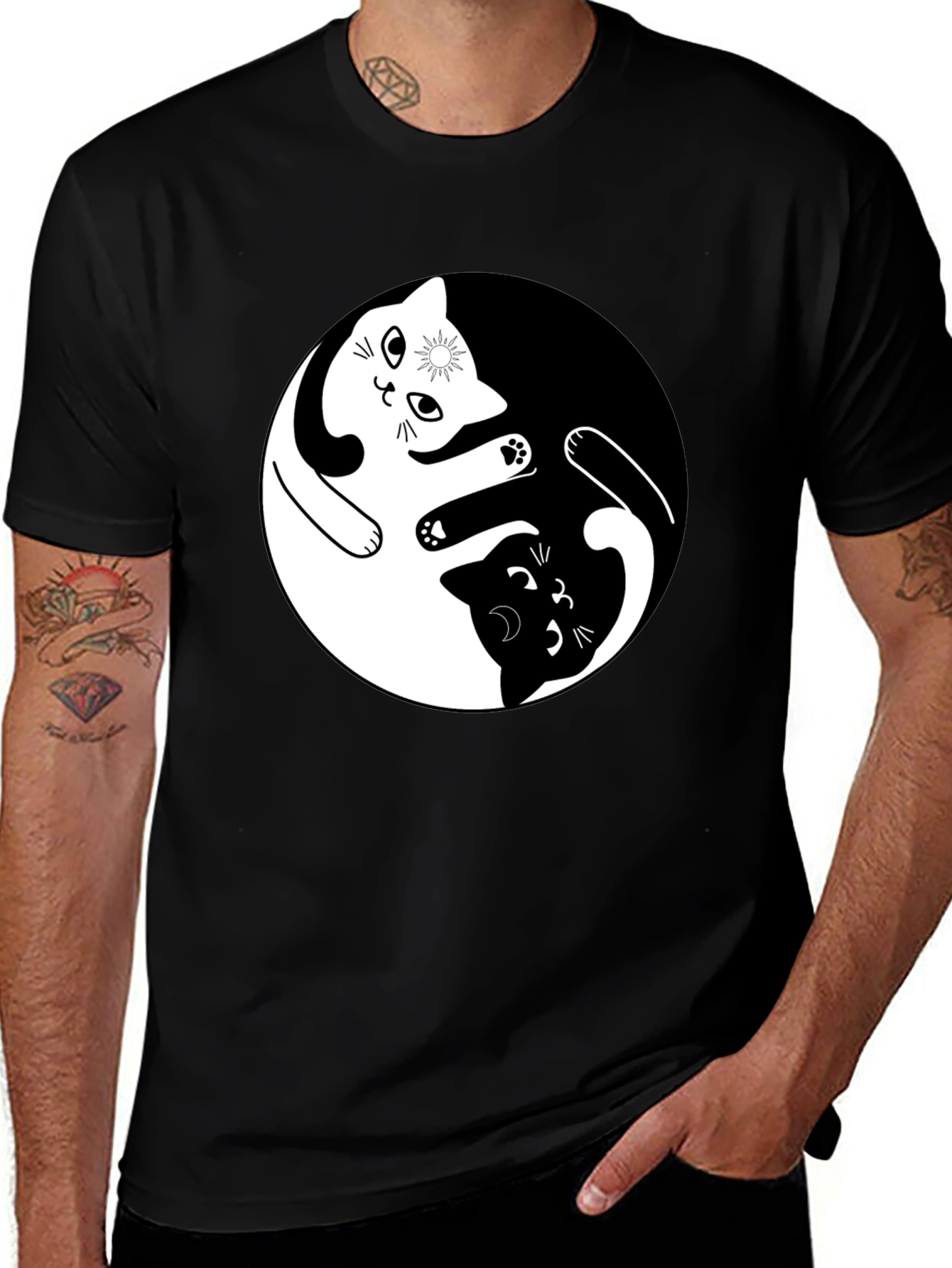 Variant 20 of Yin Yang Cat Graphic Tee - Unisex Black T-Shirt