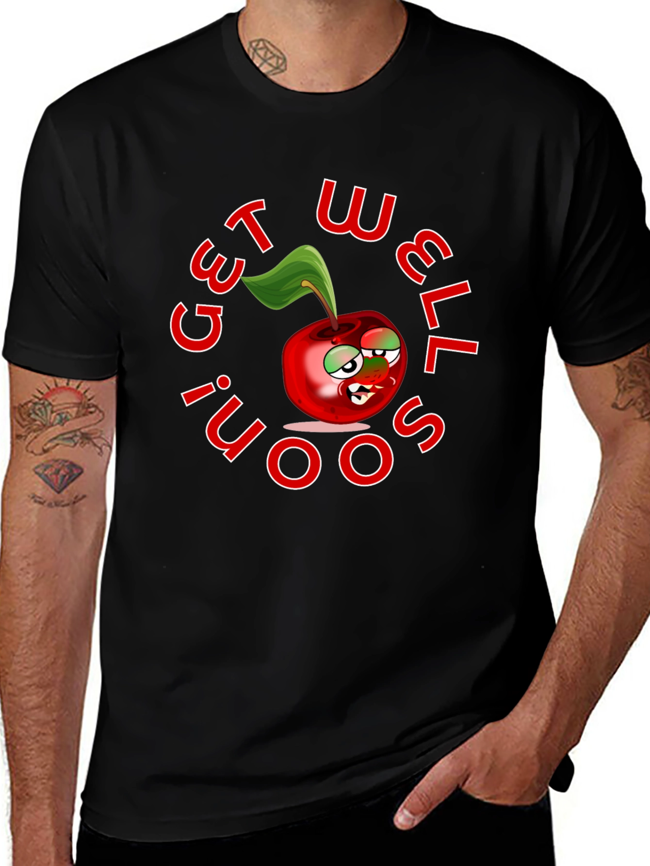 Variant 25 of Get Well Soon! Cartoon Cherry T-Shirt - Black