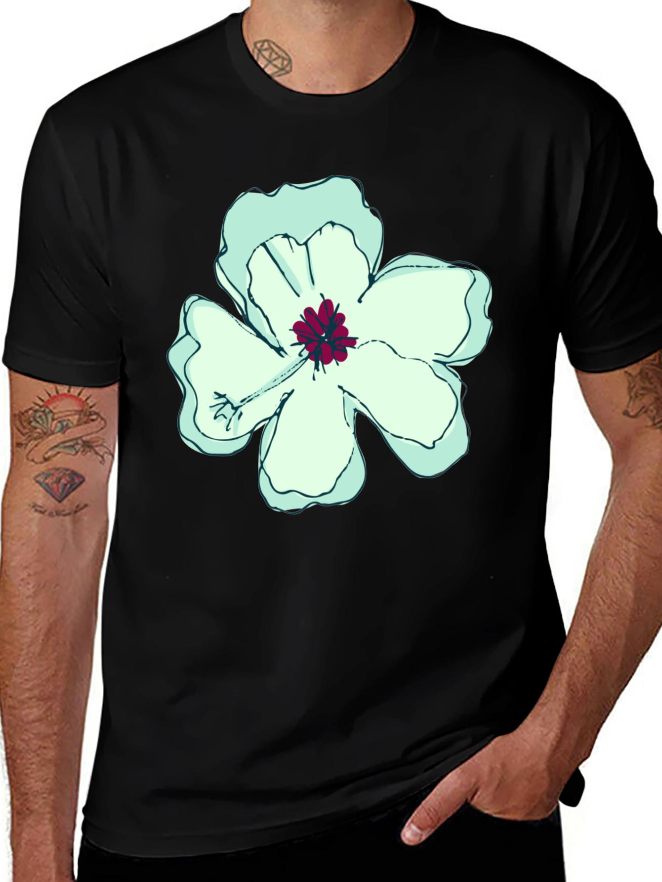 Variant 13 of Floral Print Black T-Shirt