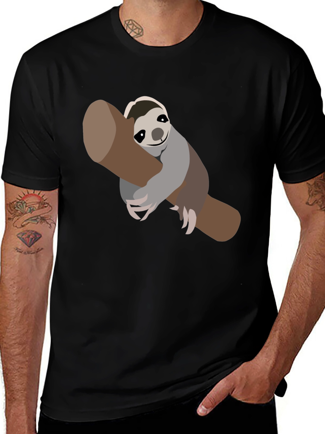 Variant 15 of Cute Sloth on Branch Black T-Shirt
