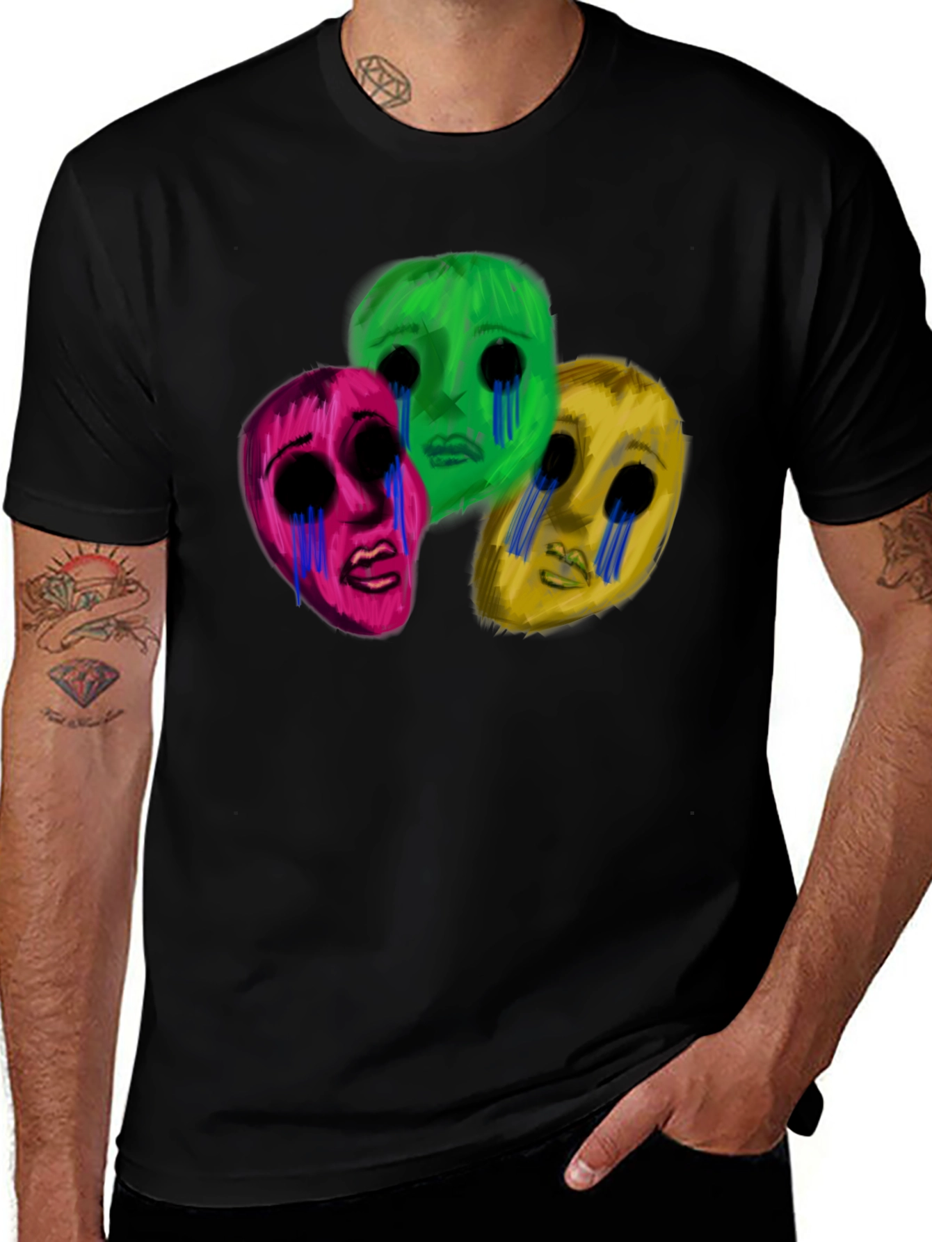 Variant 8 of Men's Black T-Shirt with Three Crying Faces