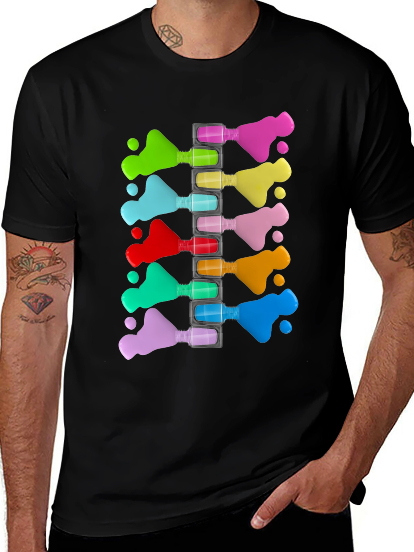 Variant 6 of Colorful Nail Polish Spill T-Shirt - Stylish & Unique