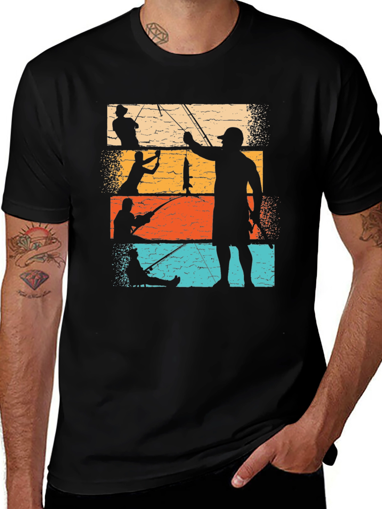 Variant 29 of Vintage Fishing Silhouette Graphic Tee - Black