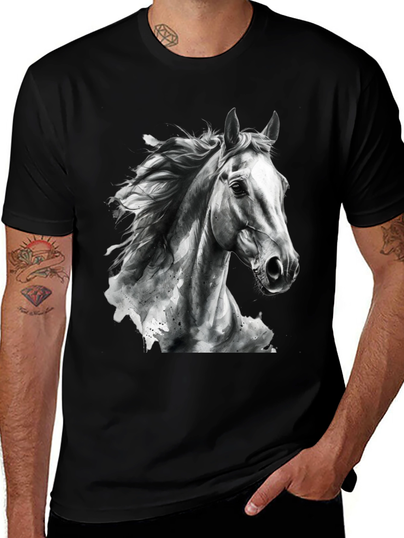 Variant 21 of Black Horse Graphic Tee - Stylish Men's T-Shirt