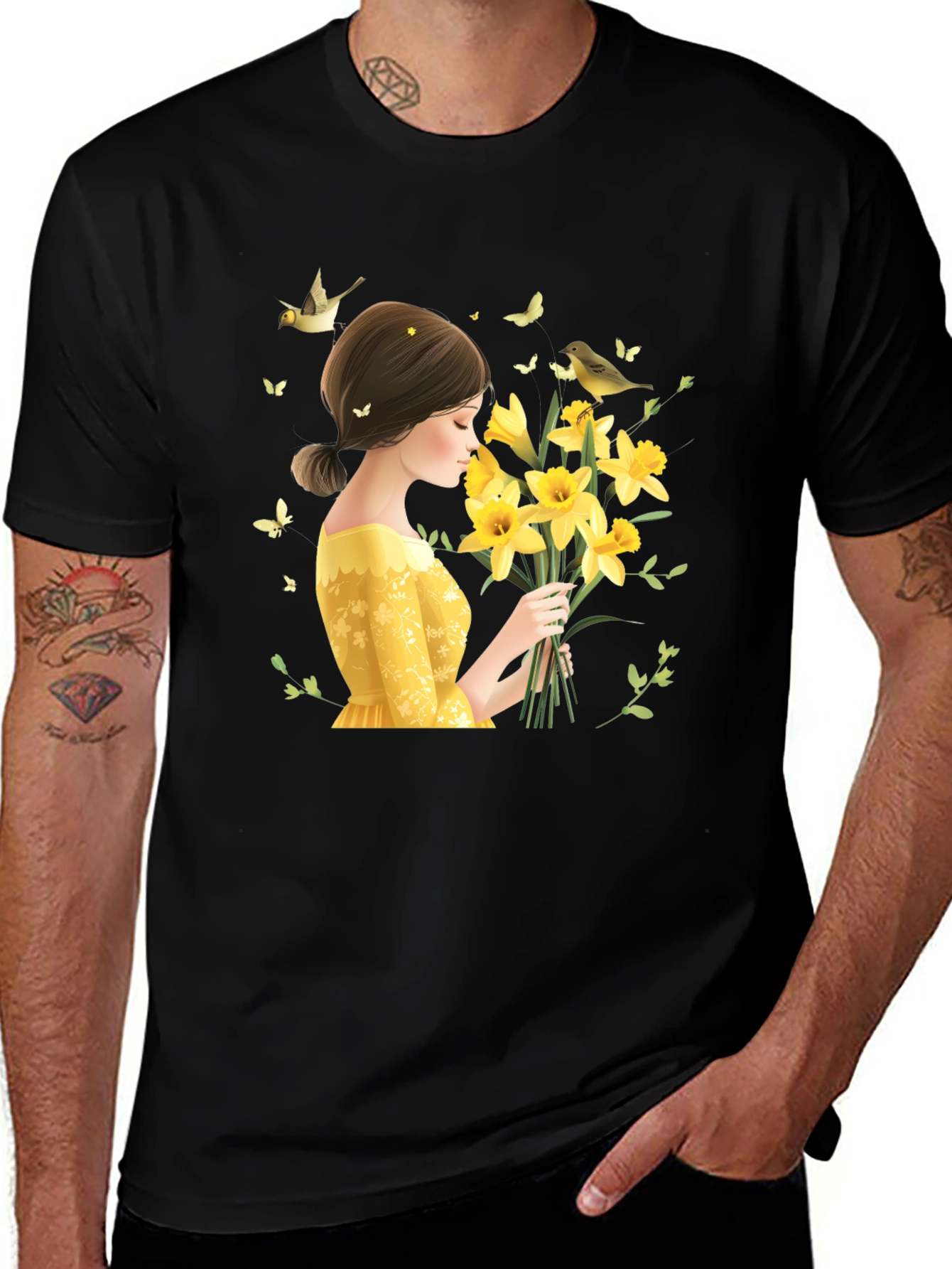 Variant 7 of Floral Lady Graphic Black T-Shirt