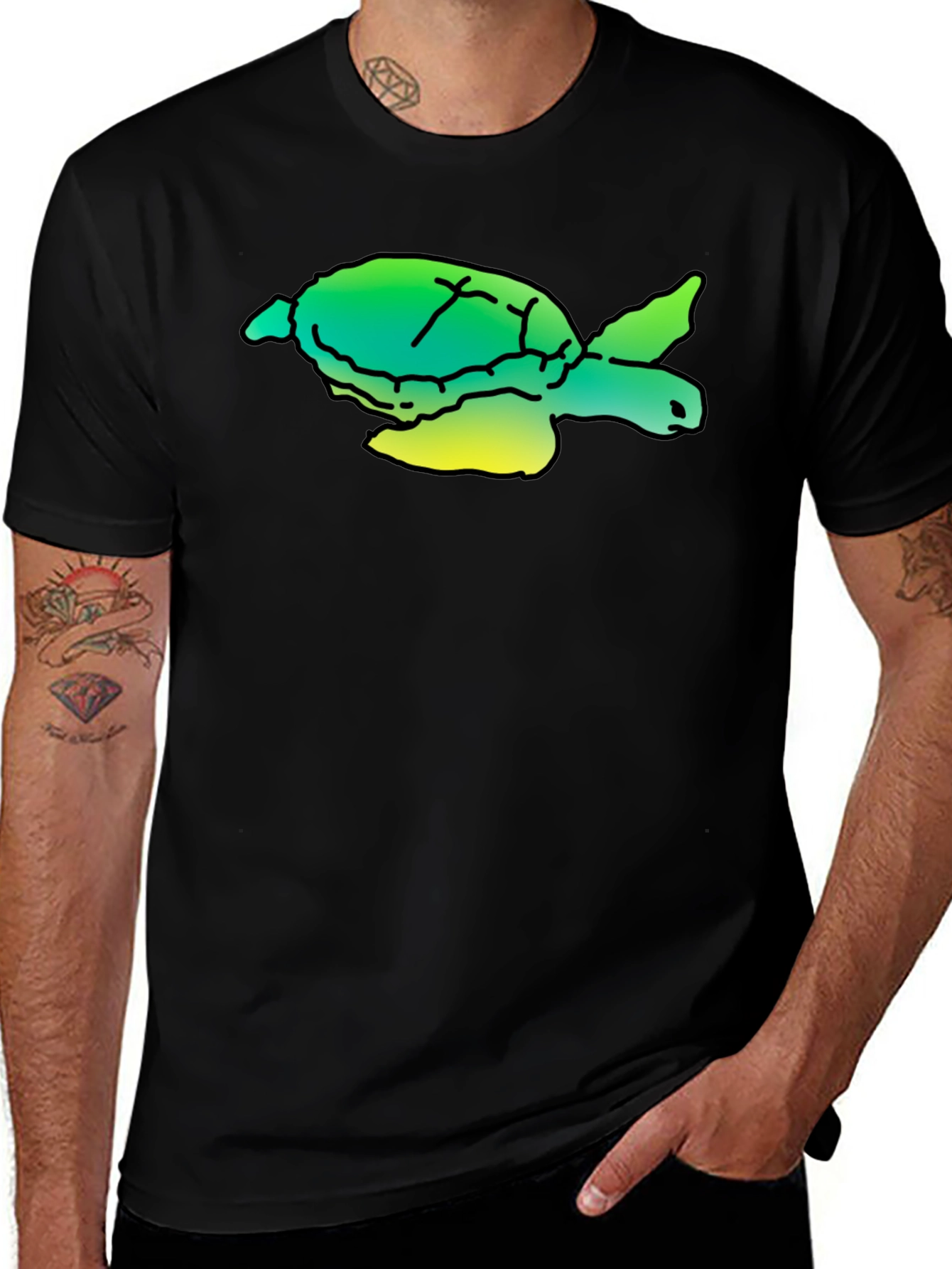 Variant 7 of Turtle Graphic Tee - Black Cotton T-Shirt