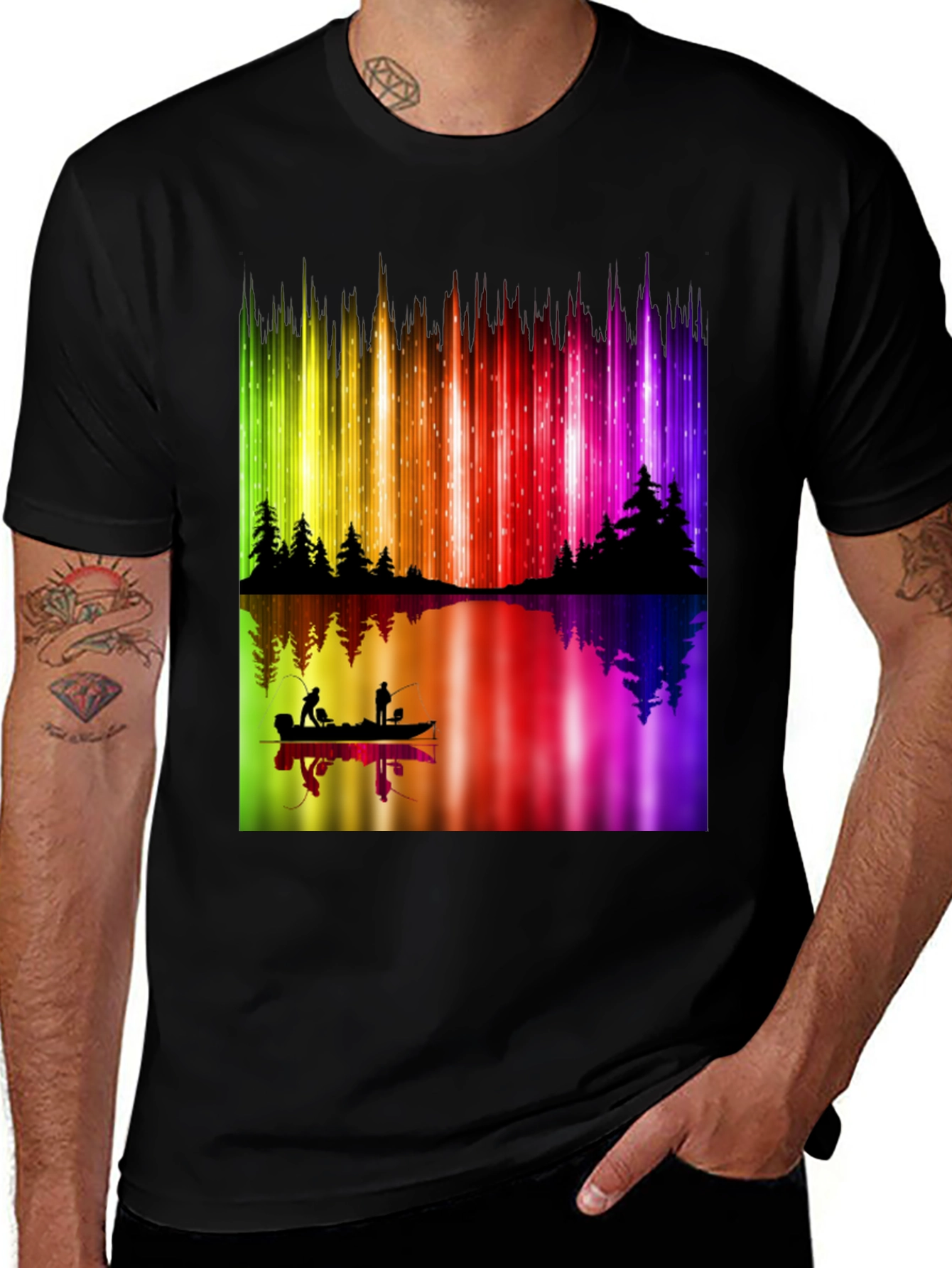 Variant 28 of Aurora Borealis Fishing T-Shirt