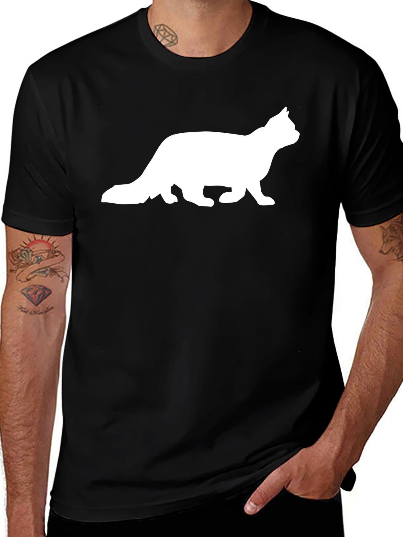 Variant 28 of Cat Silhouette Graphic Tee - Stylish Black T-Shirt