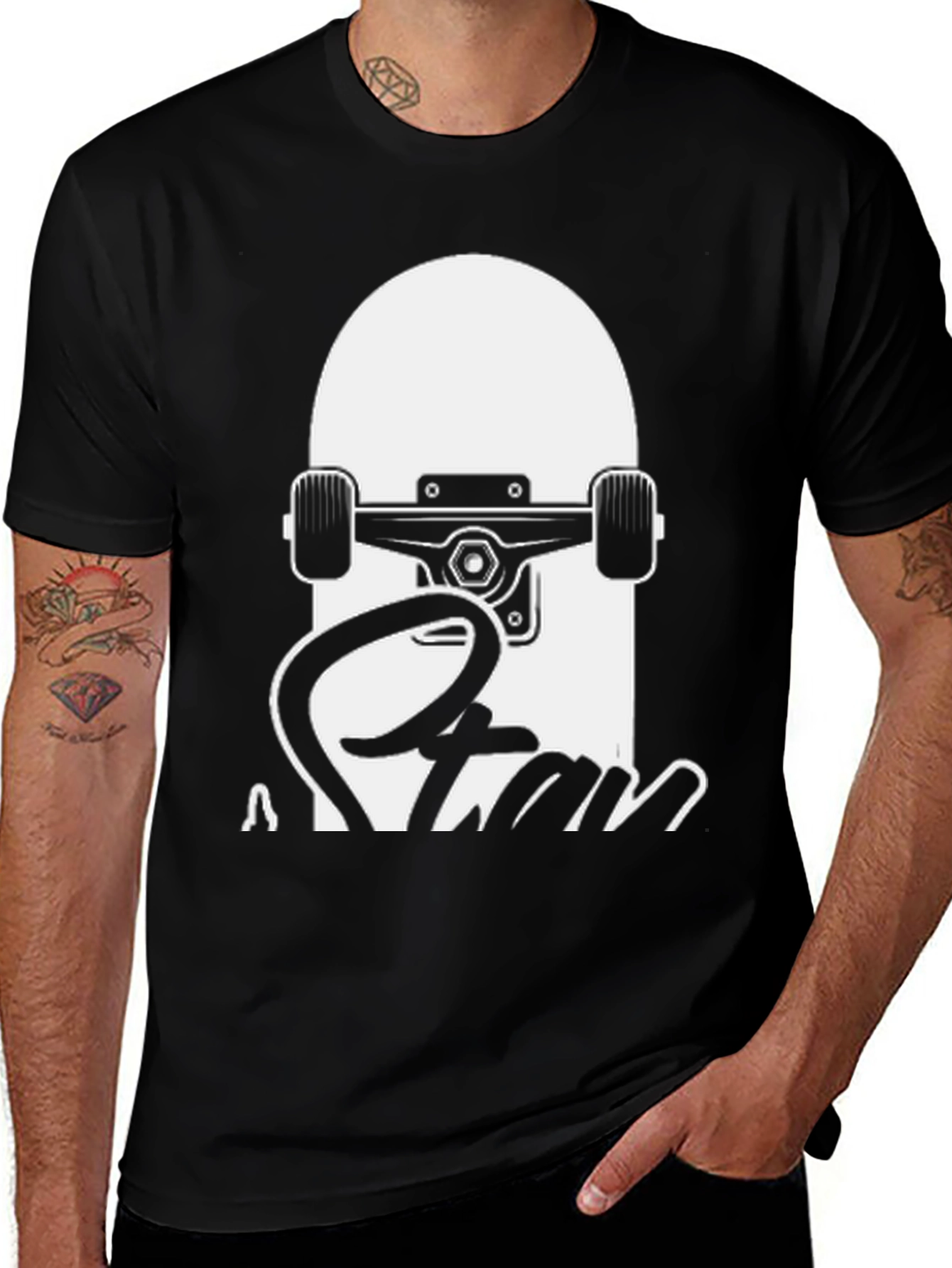 Variant 6 of Skateboard Graphic Tee - Black Cotton T-Shirt