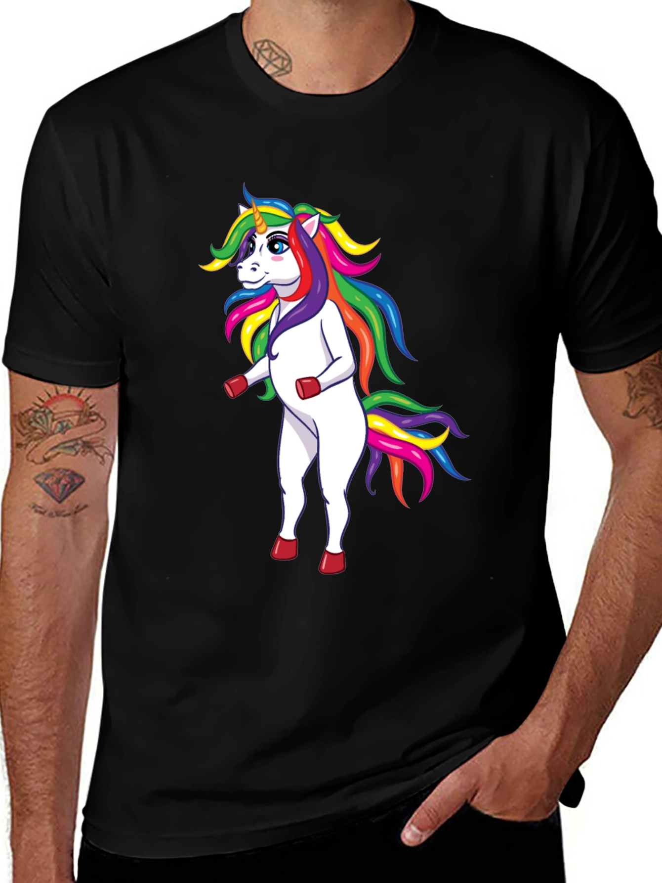 Variant 3 of Rainbow Unicorn Graphic Tee - Black Cotton T-Shirt