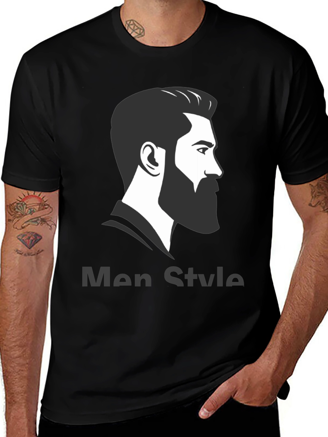 Men's Black Graphic Tee - Stylish Beard Design