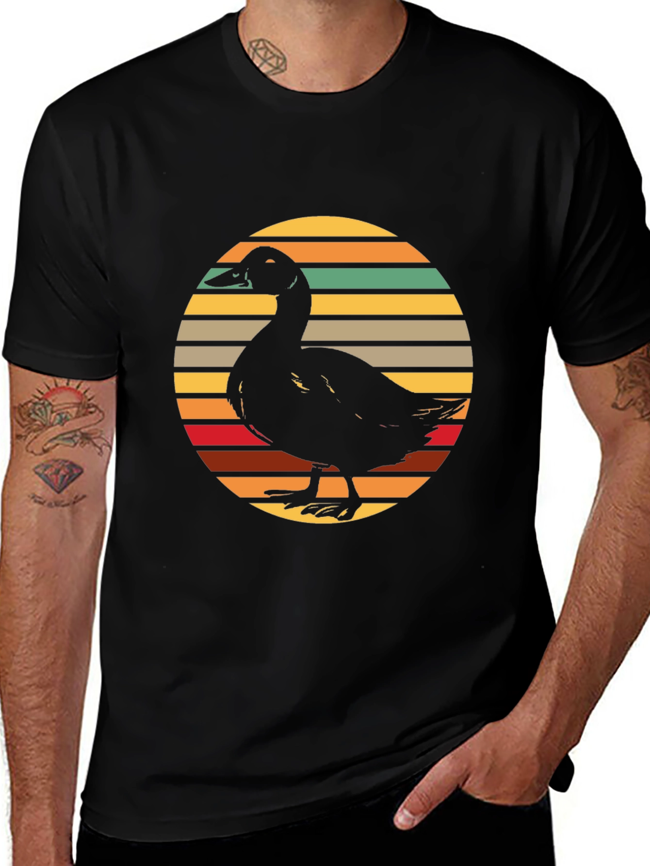 Variant 25 of Duck Silhouette Retro Sunset Graphic Tee