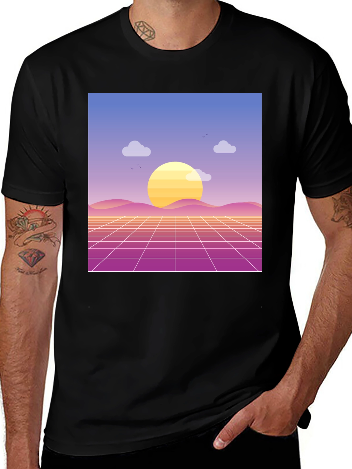 Variant 17 of Retro Sunset Graphic Tee - Black Cotton Blend