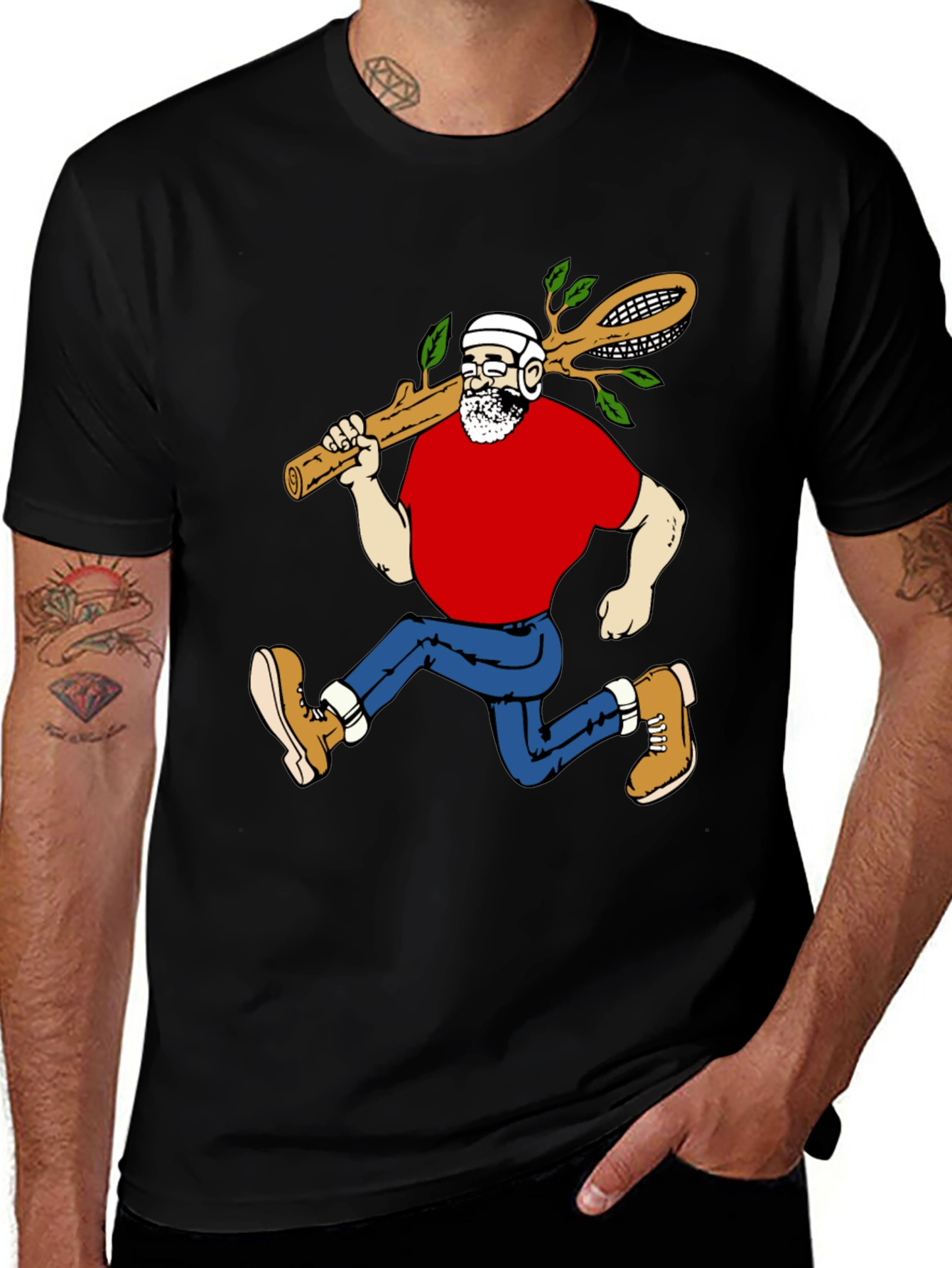 Variant 24 of Cartoon Lumberjack Graphic Tee - Black