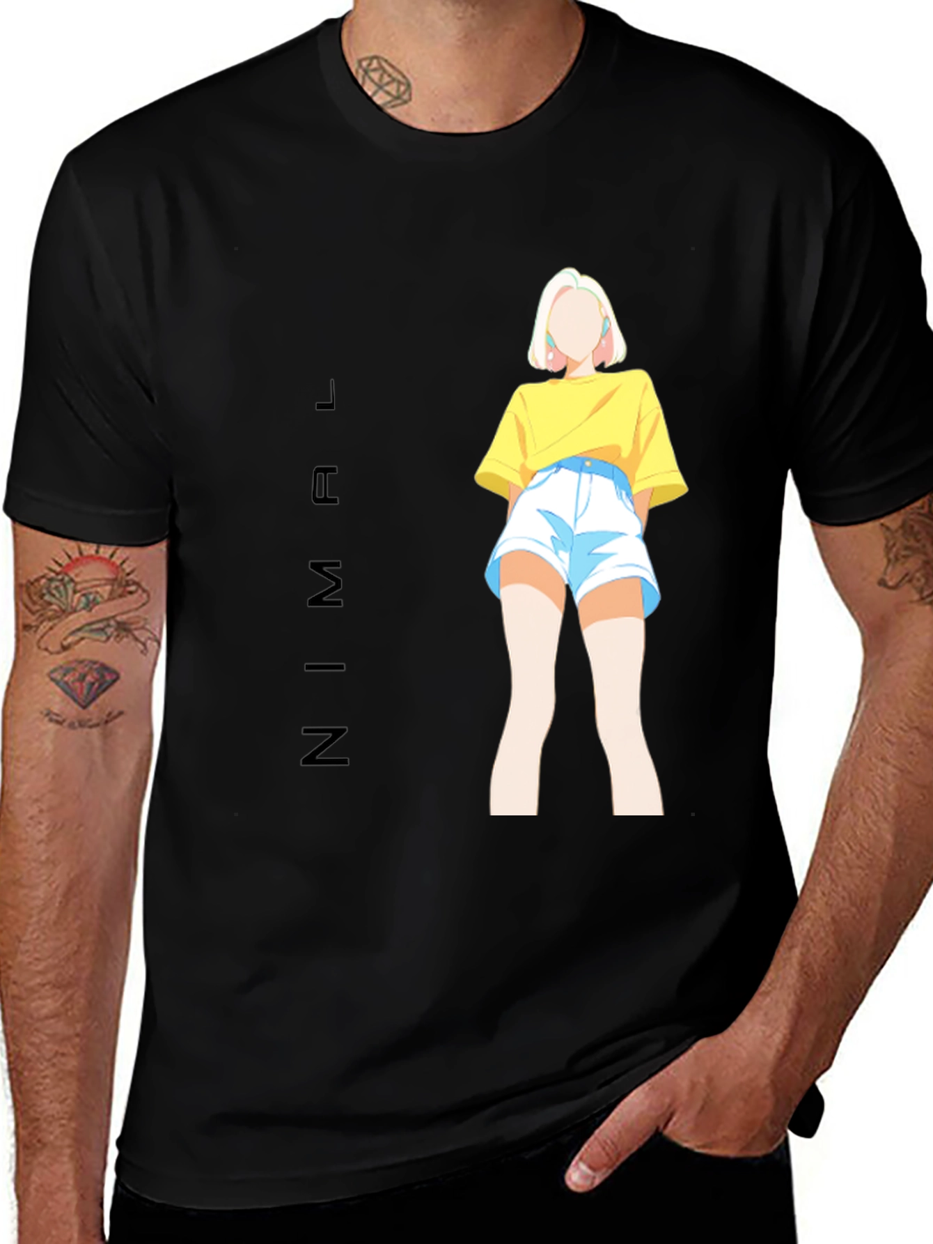 Variant 4 of Stylish Black Tee with Anime Girl Graphic Print
