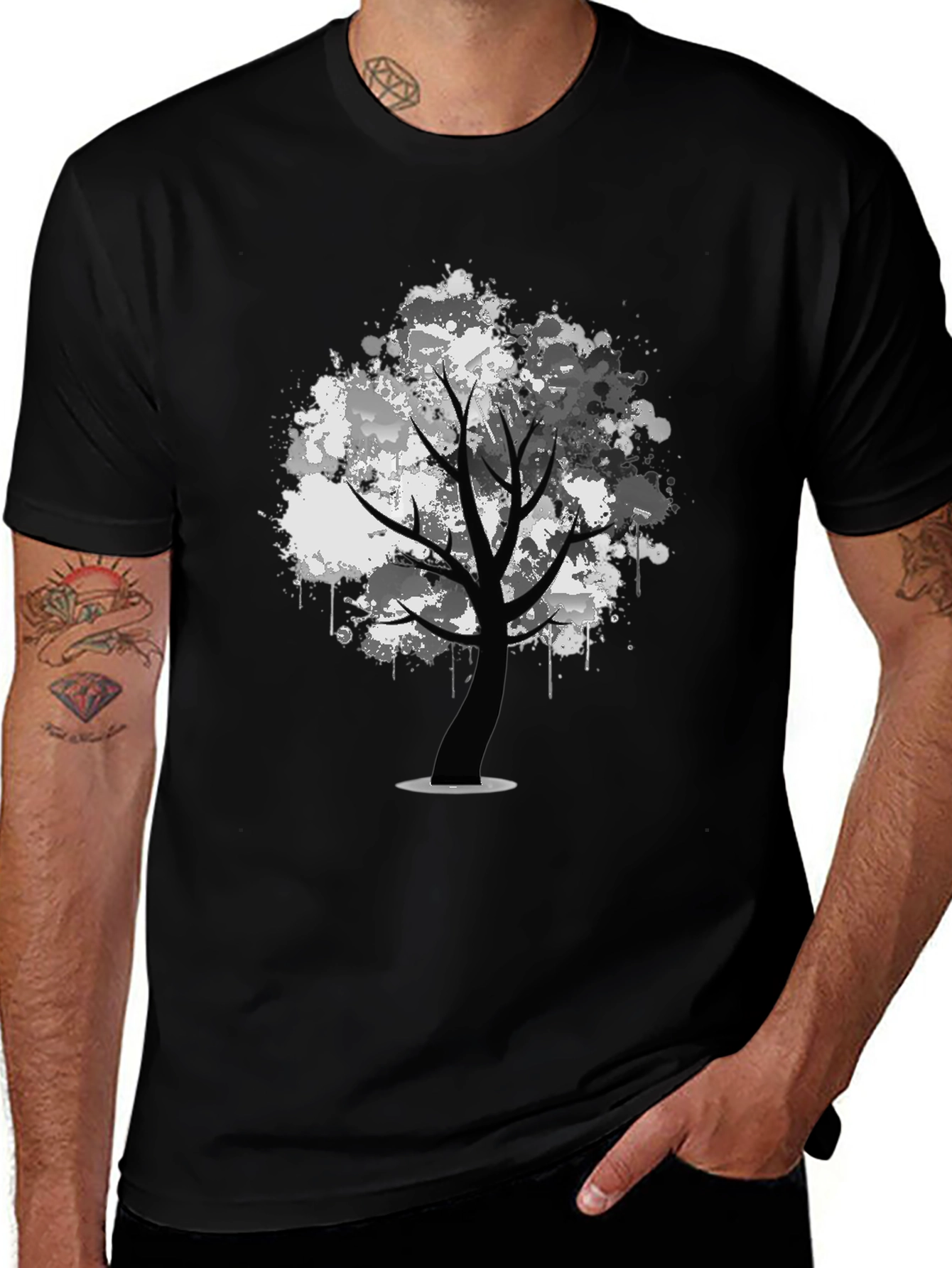 Variant 8 of Abstract Tree Graphic Tee - Men's Black T-Shirt