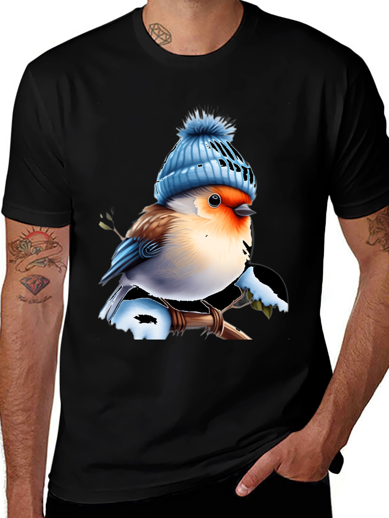 Variant 15 of Winter Bird Tee - Cute Bird in Hat