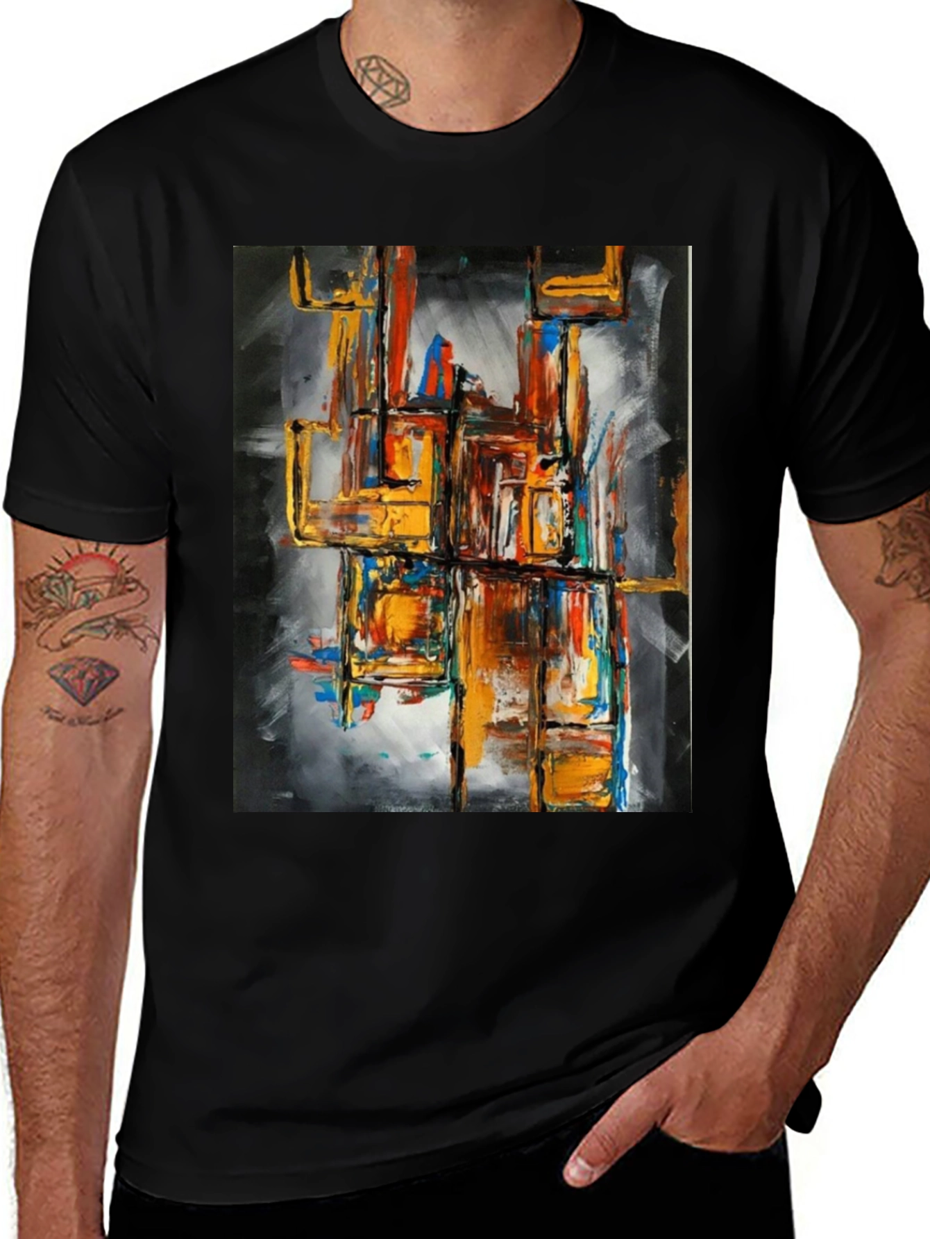 Variant 5 of Abstract Art Men's Graphic Tee - Black