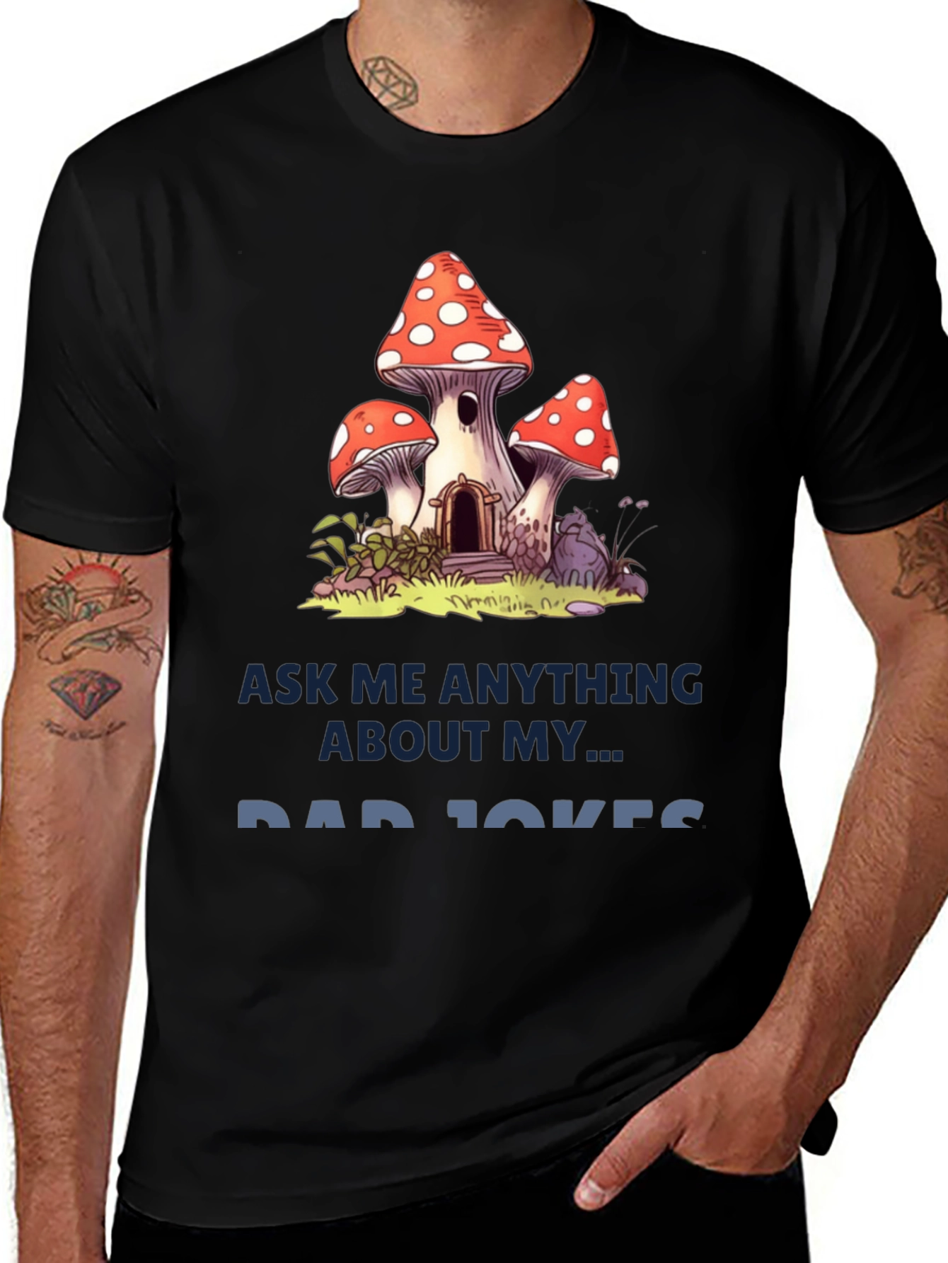 Variant 18 of Dad Jokes T-Shirt with Mushroom House Graphic