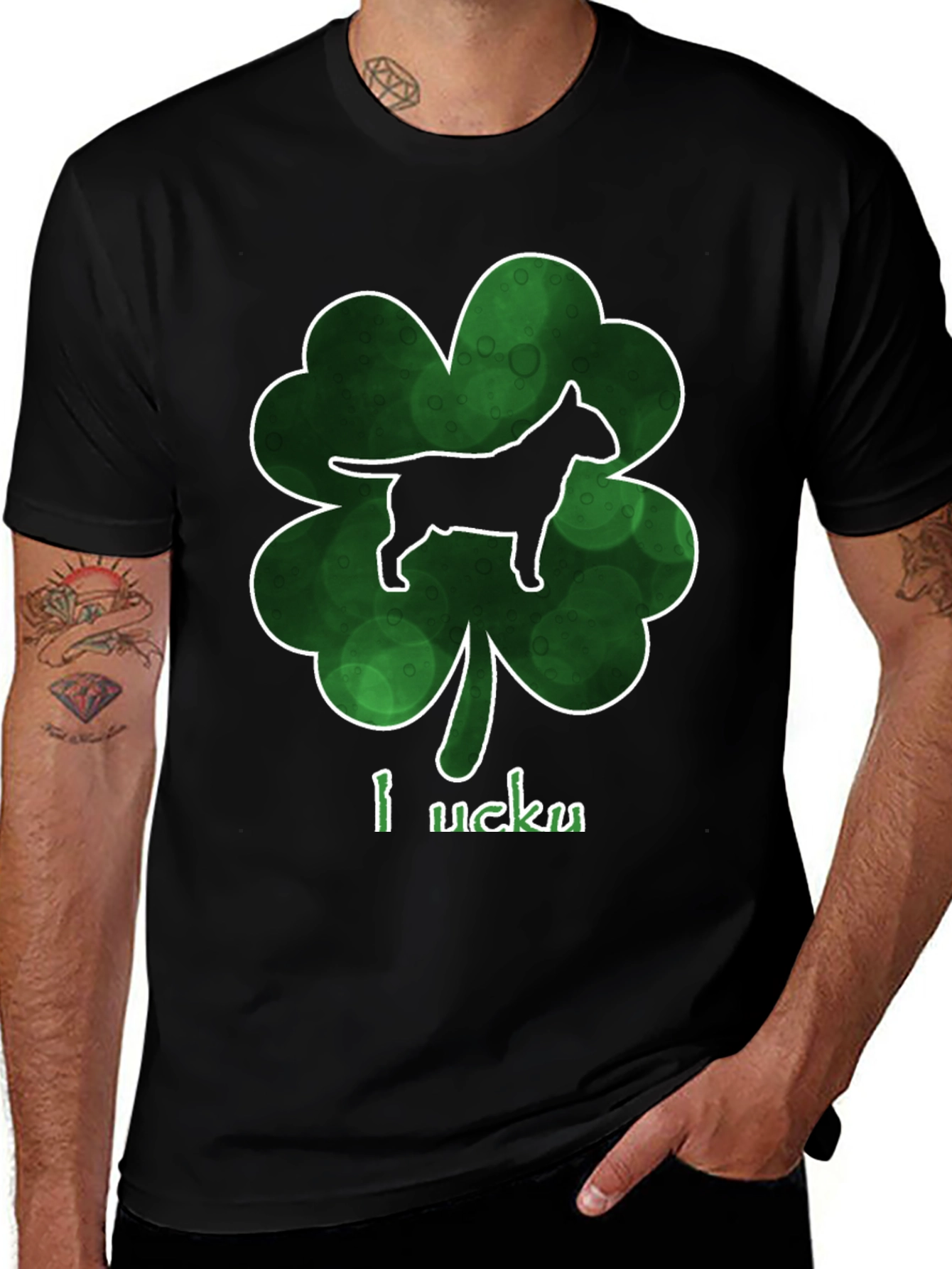 Lucky Bull Terrier Shamrock St. Patrick's Day T-Shirt