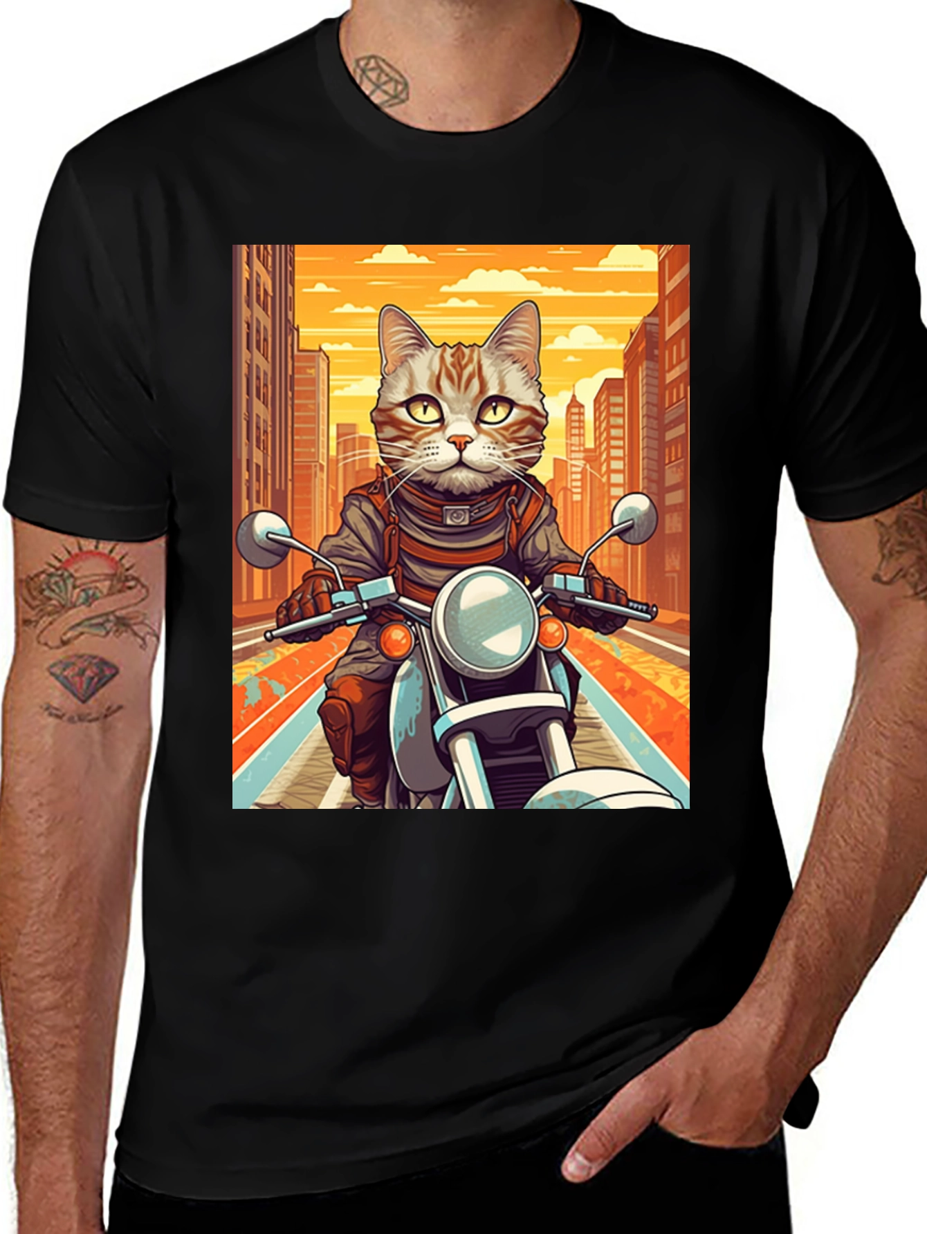 Variant 30 of Cat on Motorcycle Graphic Tee