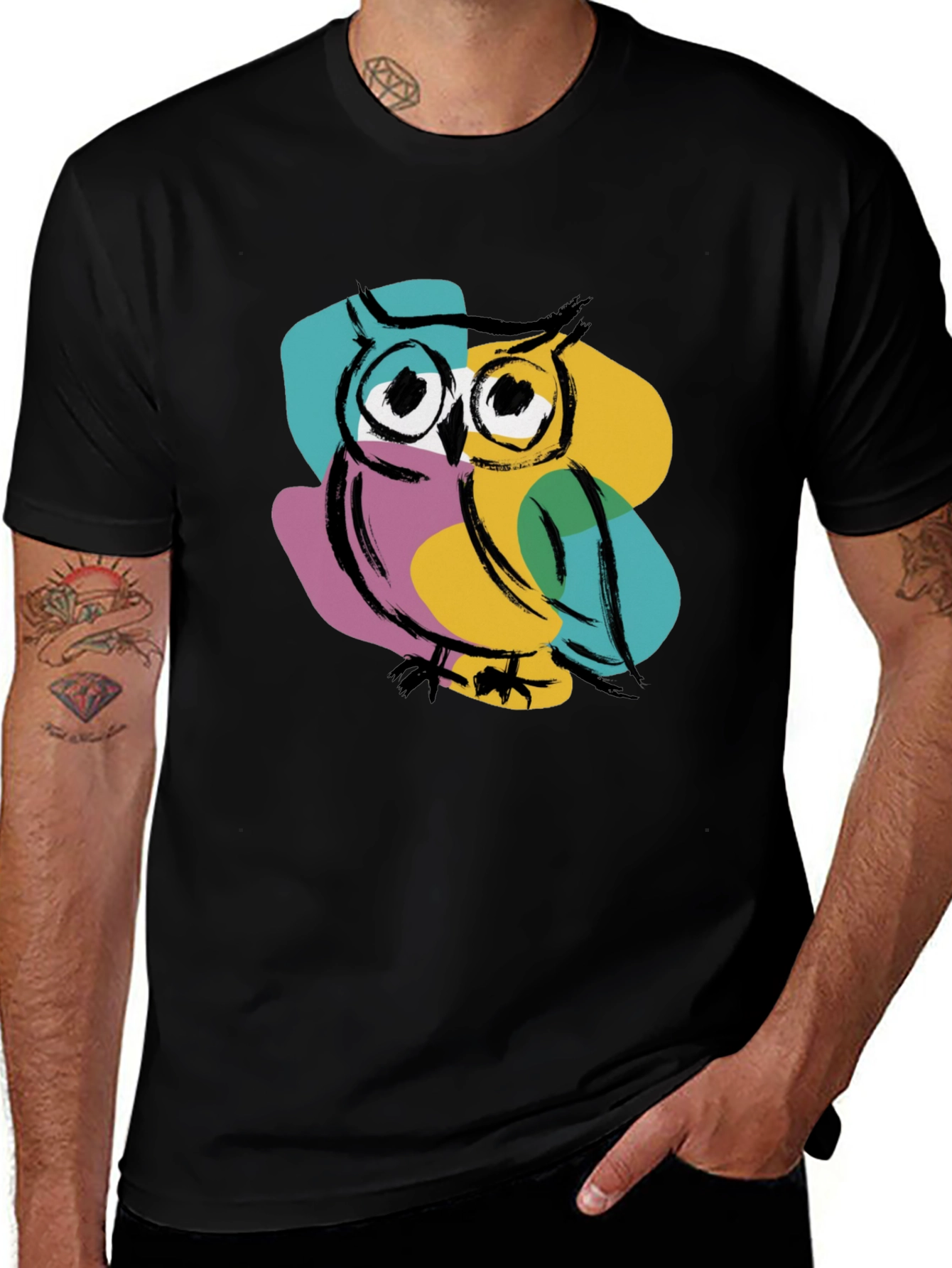 Black Cool Owl Graphic Print T-Shirt - Black main image