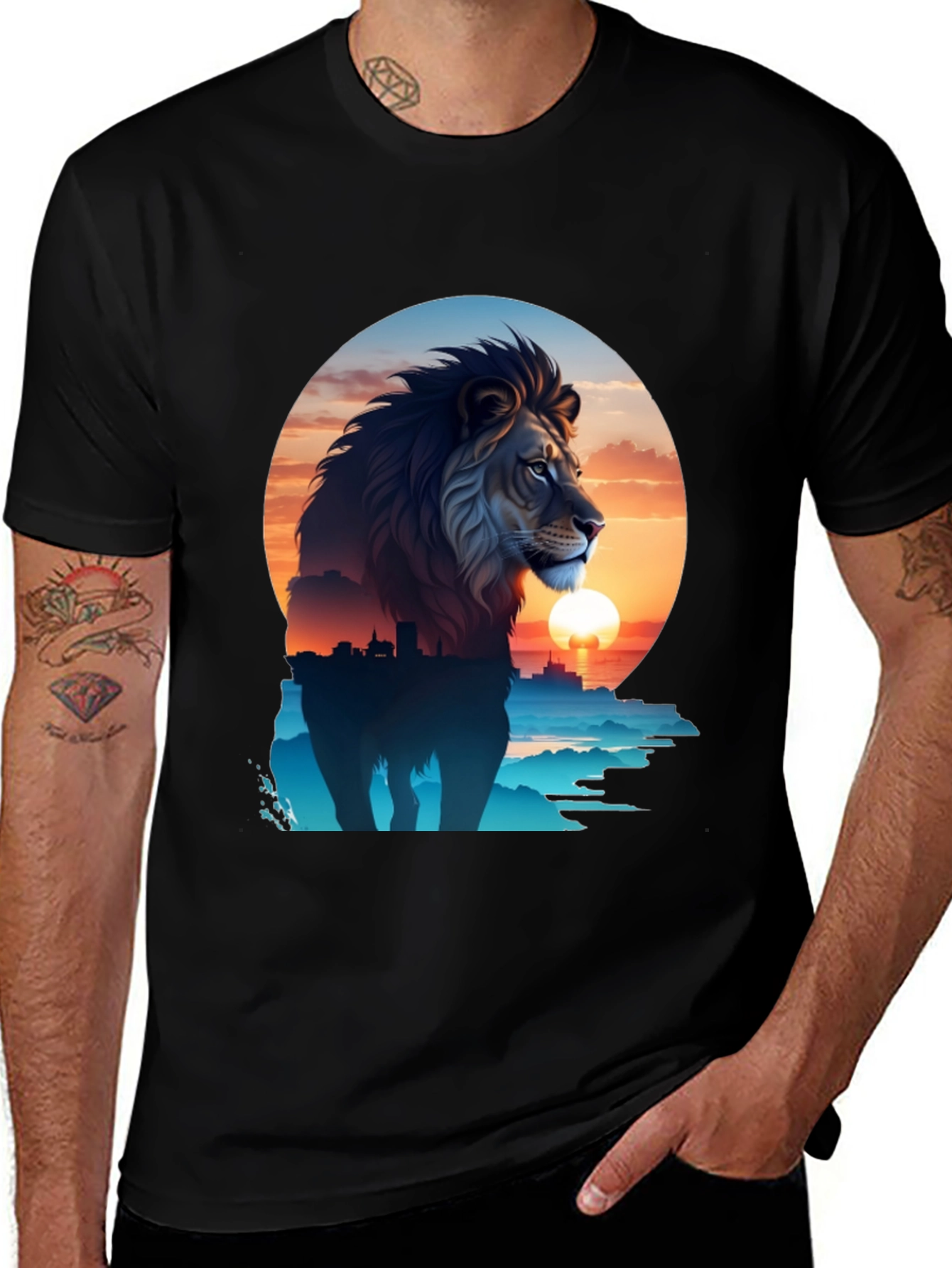 Variant 18 of Lion City Sunset Graphic Tee - Black