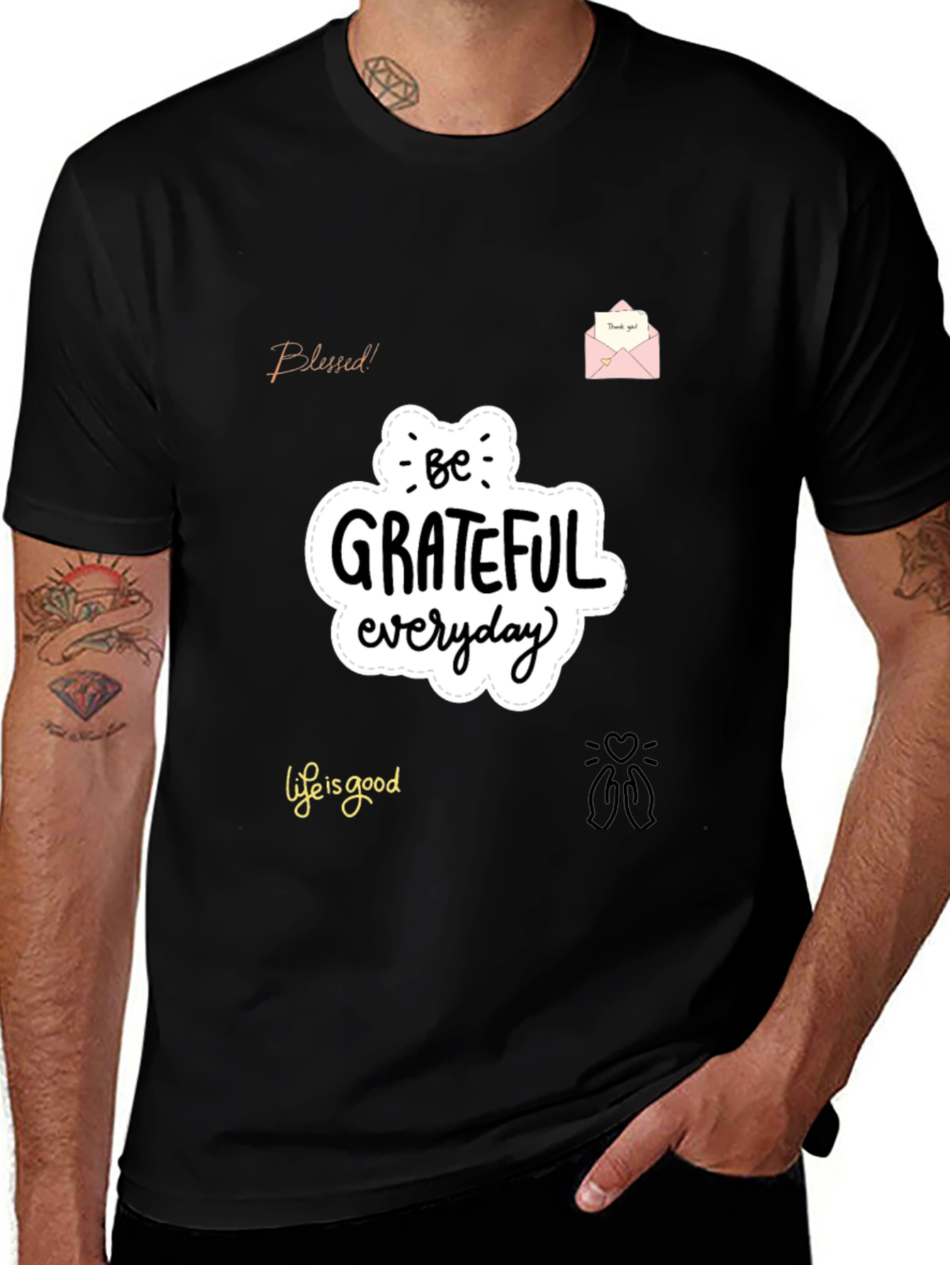 Variant 5 of Grateful Everyday Graphic Tee - Soft Black Cotton T-Shirt