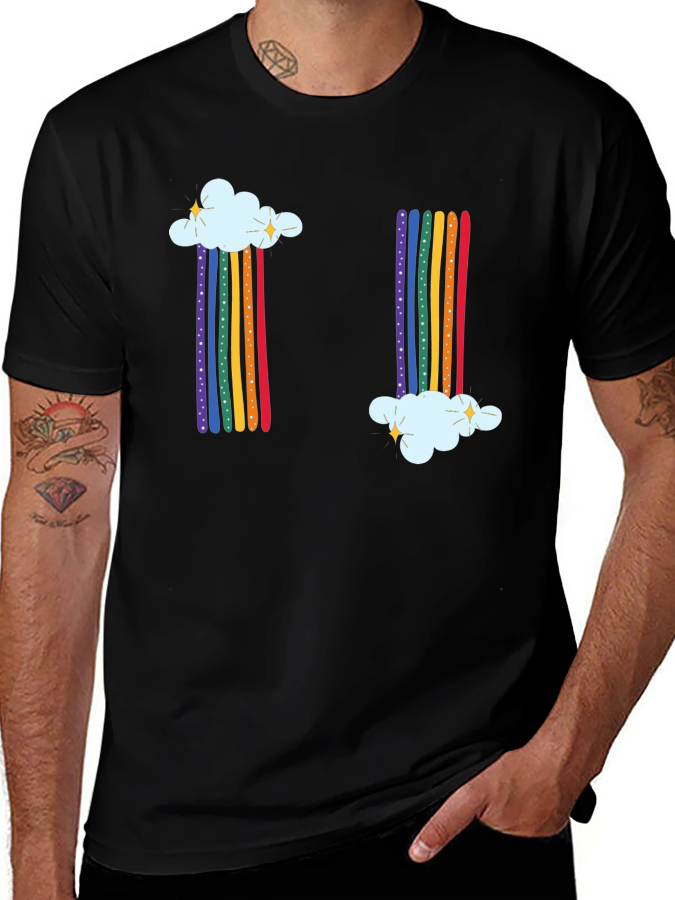 Variant 14 of Rainbow Cloud Graphic Tee - Whimsical Black T-Shirt