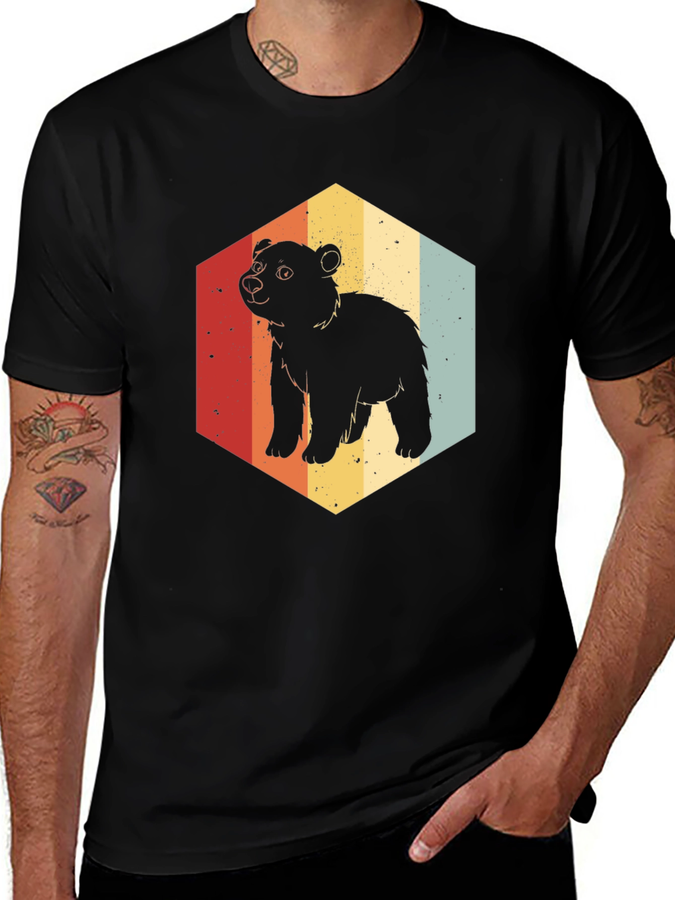 Variant 5 of Retro Bear Hexagon Graphic Tee