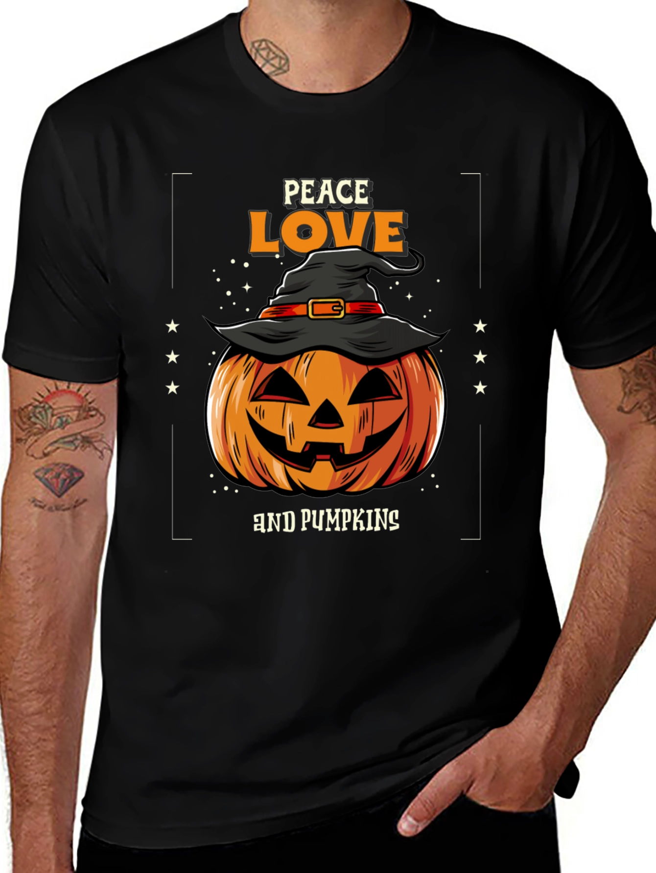 Variant 10 of Peace Love and Pumpkins Halloween Graphic T-Shirt