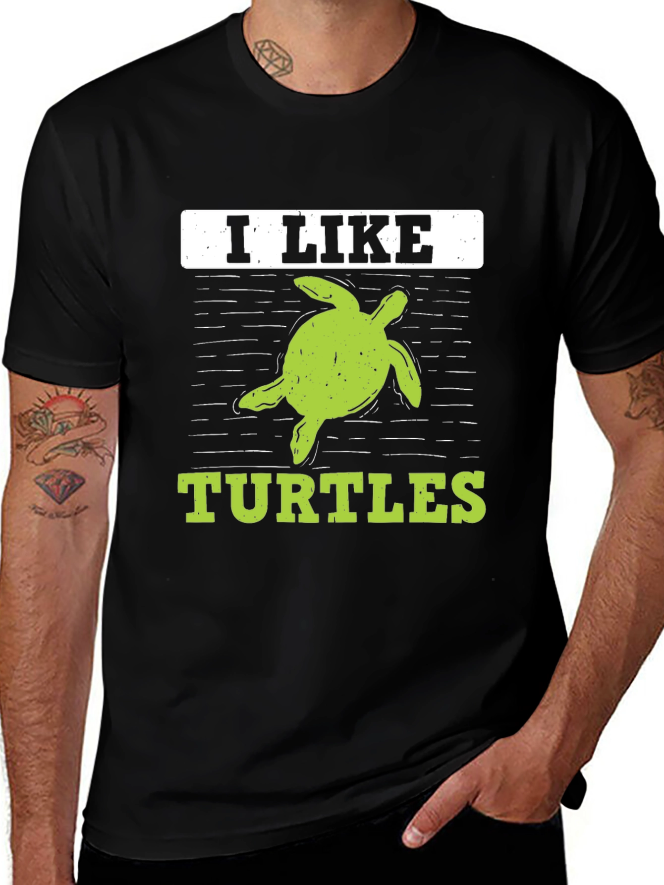 Variant 16 of I Like Turtles Graphic Tee - Black Cotton T-Shirt