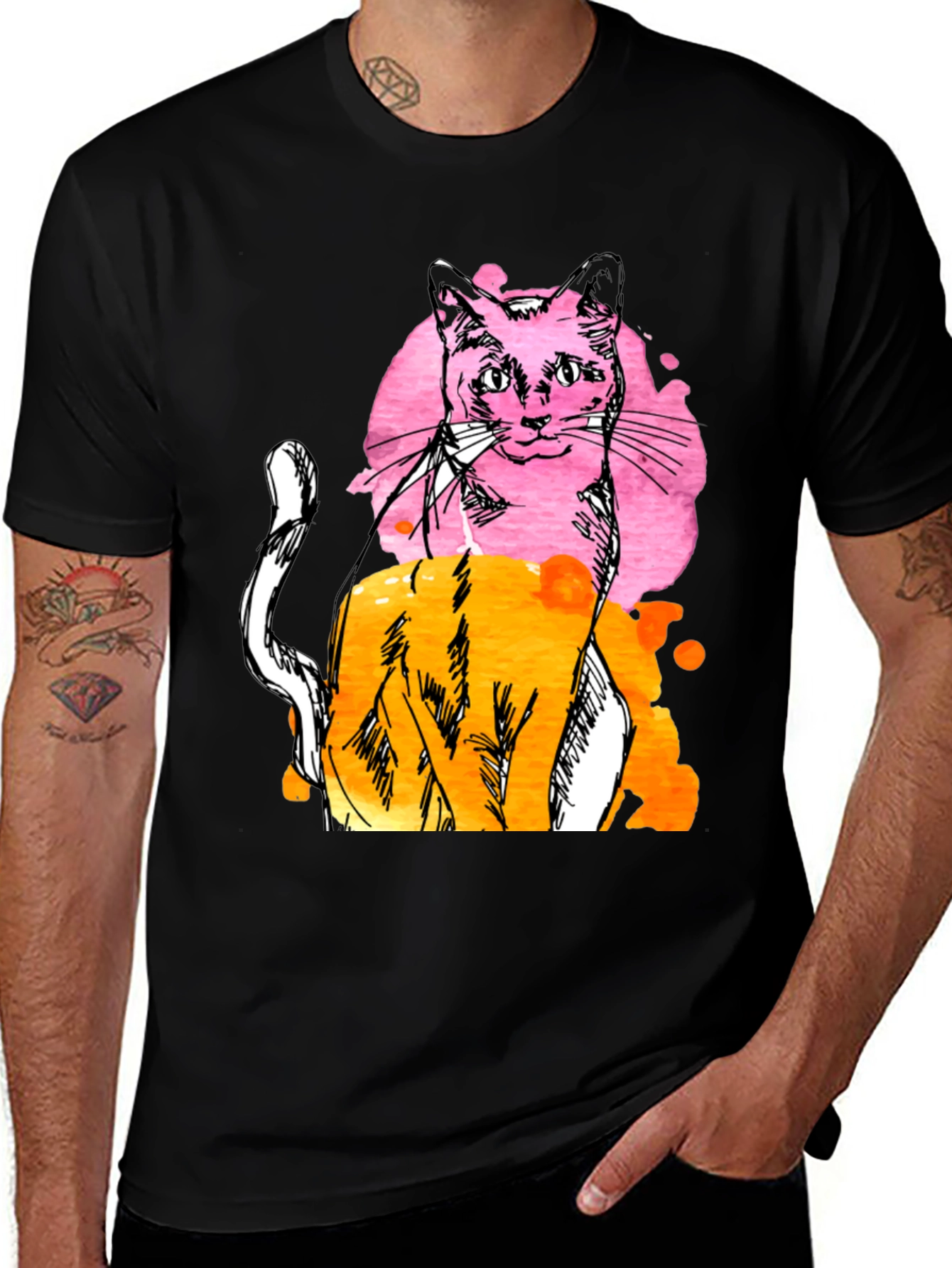 Variant 7 of Abstract Cat Graphic Men's Black T-Shirt