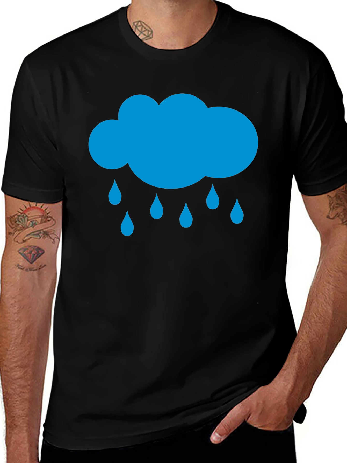 Rain Cloud Graphic Tee - Black Cotton T-Shirt