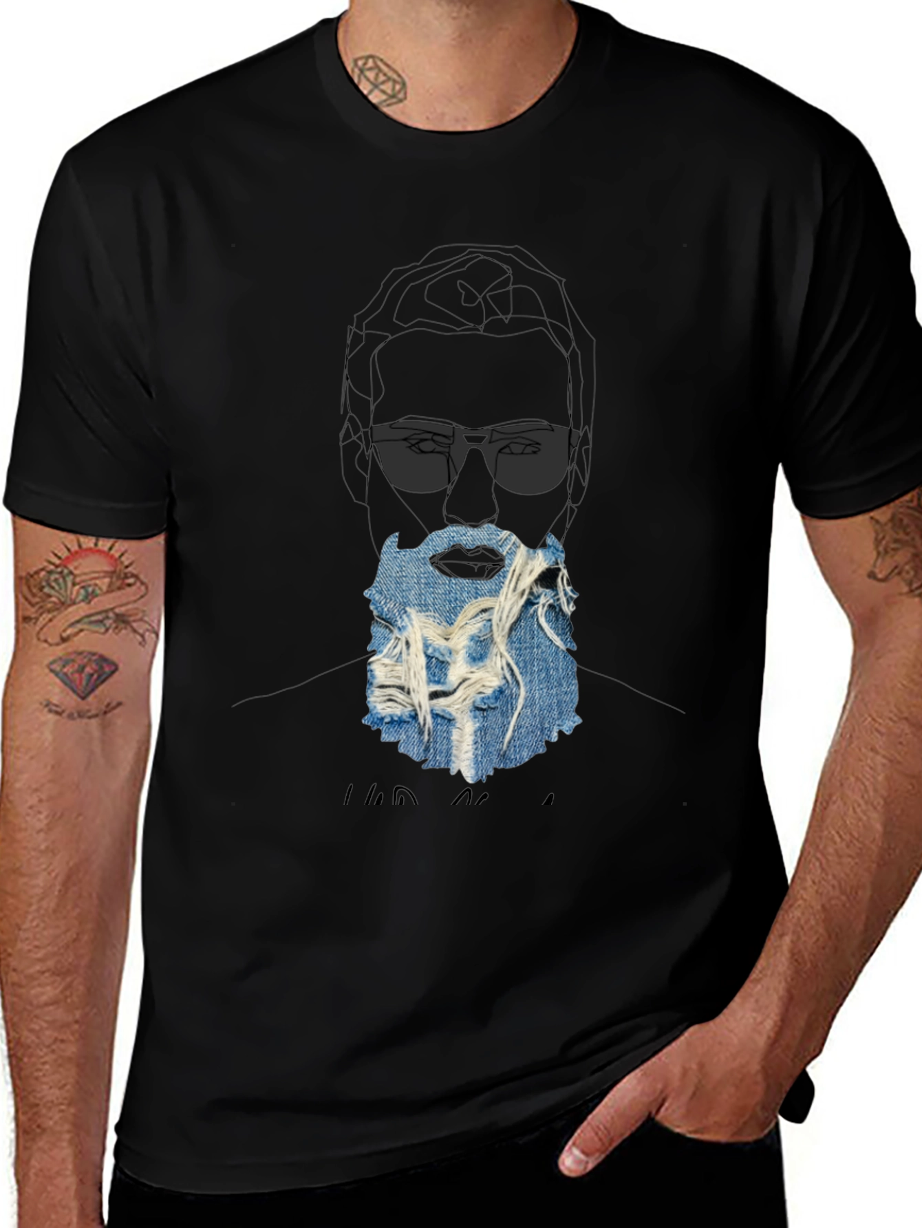 Variant 5 of Graphic Print T-Shirt with Denim Beard