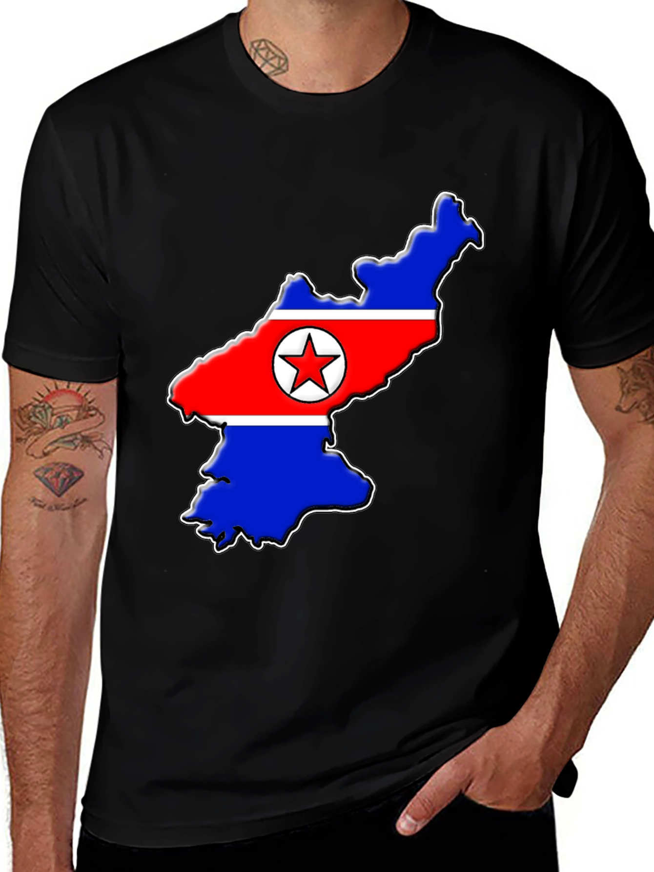 Variant 16 of North Korea Flag Map T-Shirt