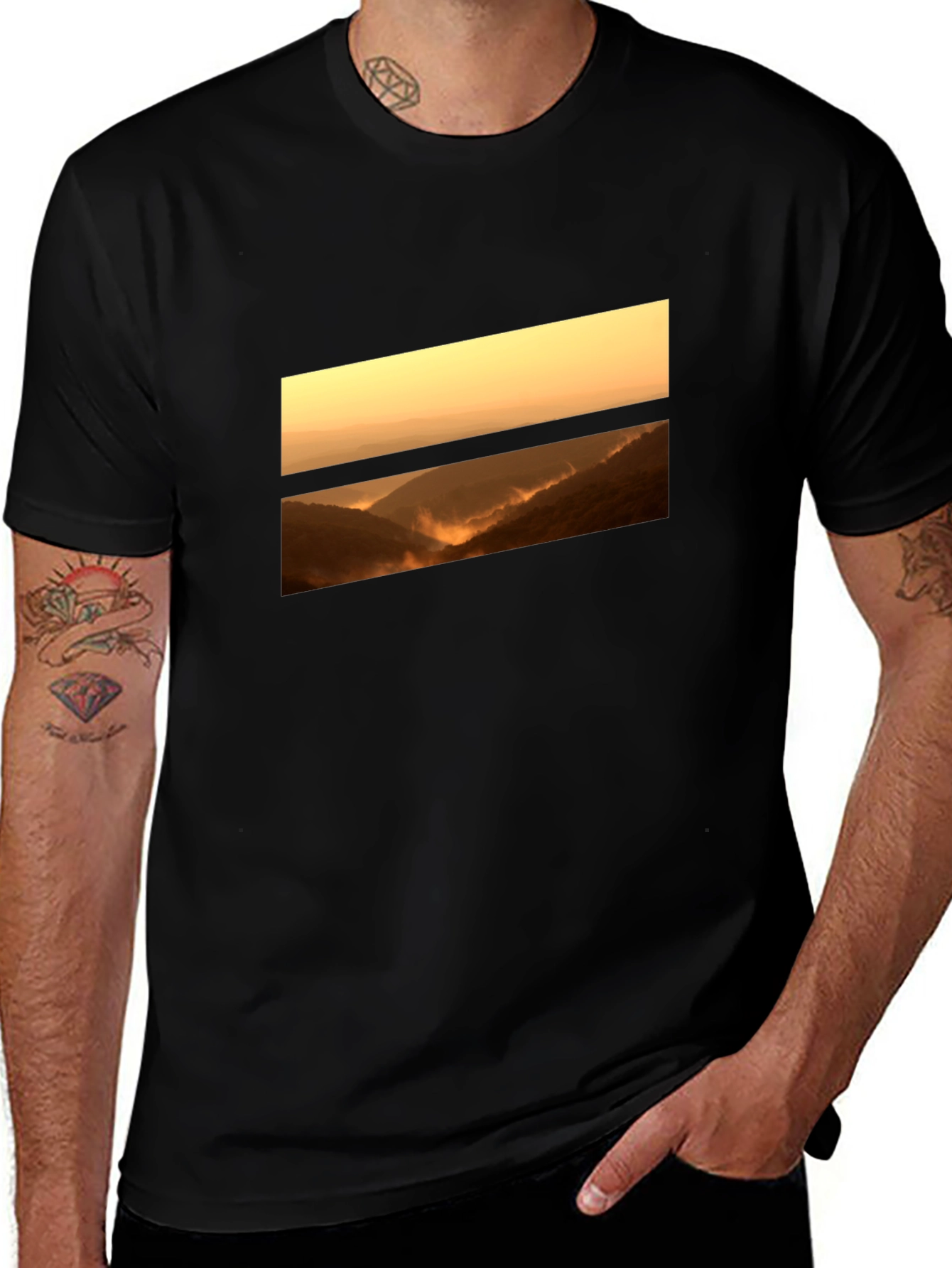 Variant 27 of Sunset Vista Graphic Tee - Black Cotton Comfort
