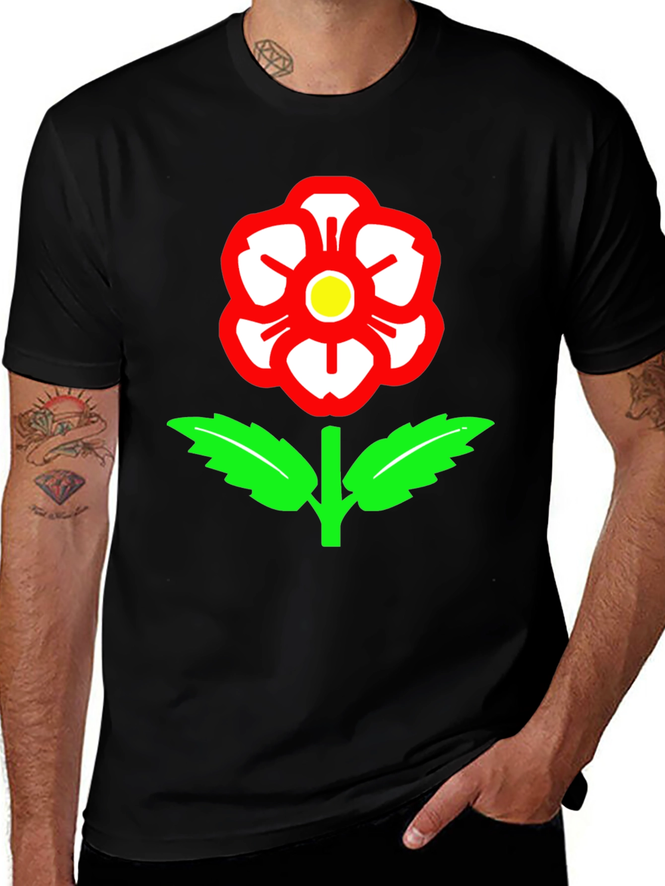 Variant 11 of Black T-Shirt with Floral Rose Design