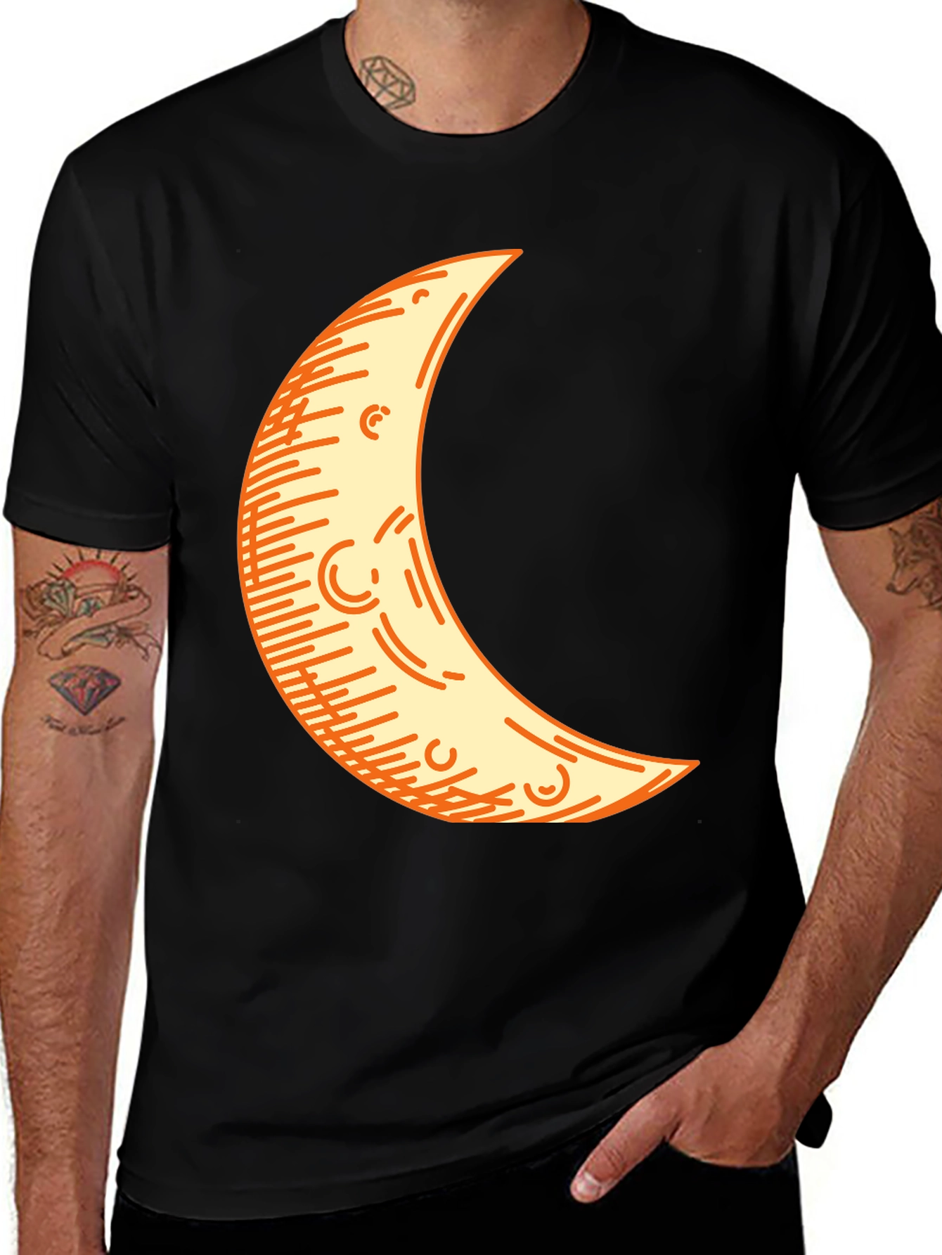 Variant 9 of Crescent Moon Graphic Tee - Black Cotton Blend Shirt