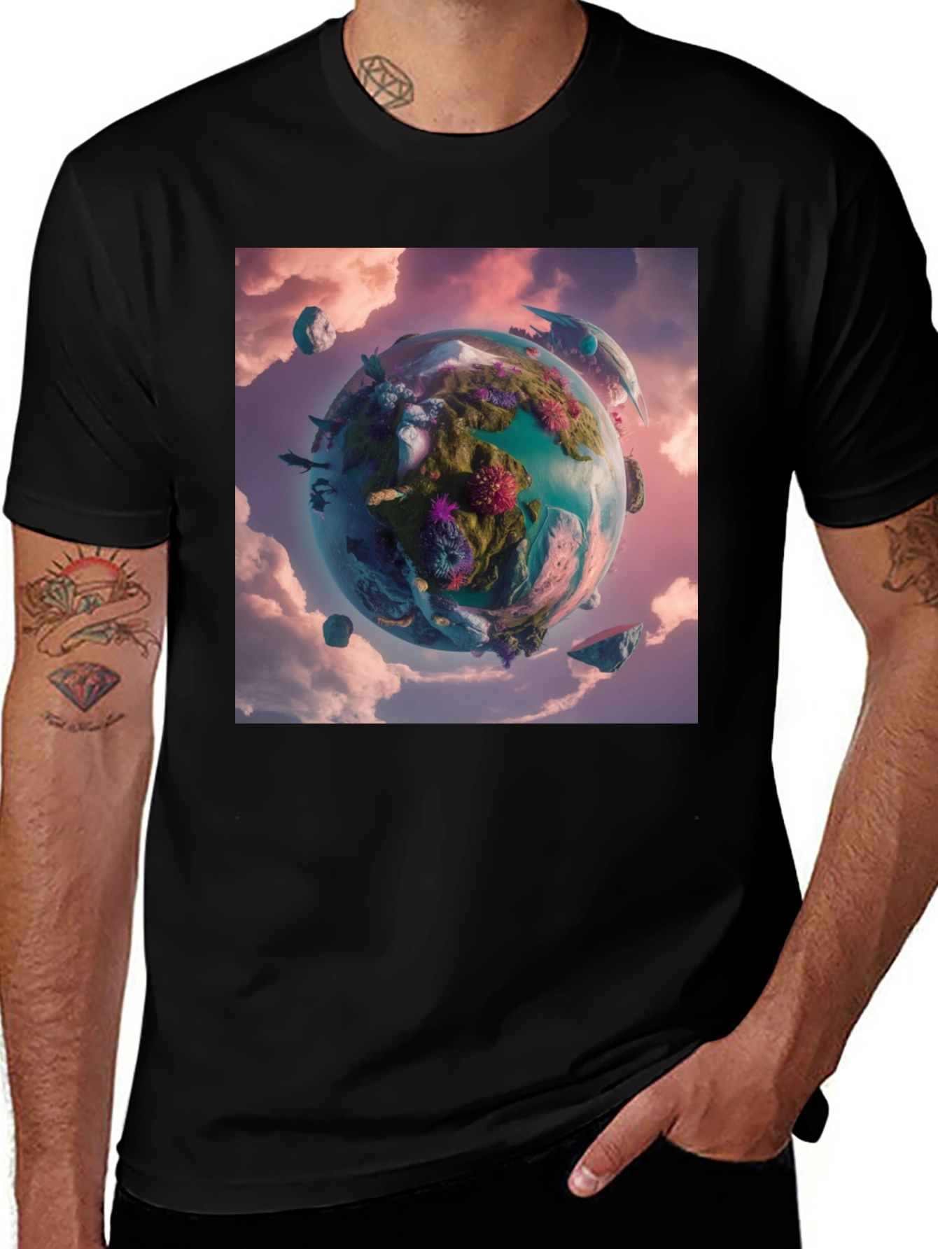 Variant 18 of Surreal Planet T-Shirt - Black Graphic Tee