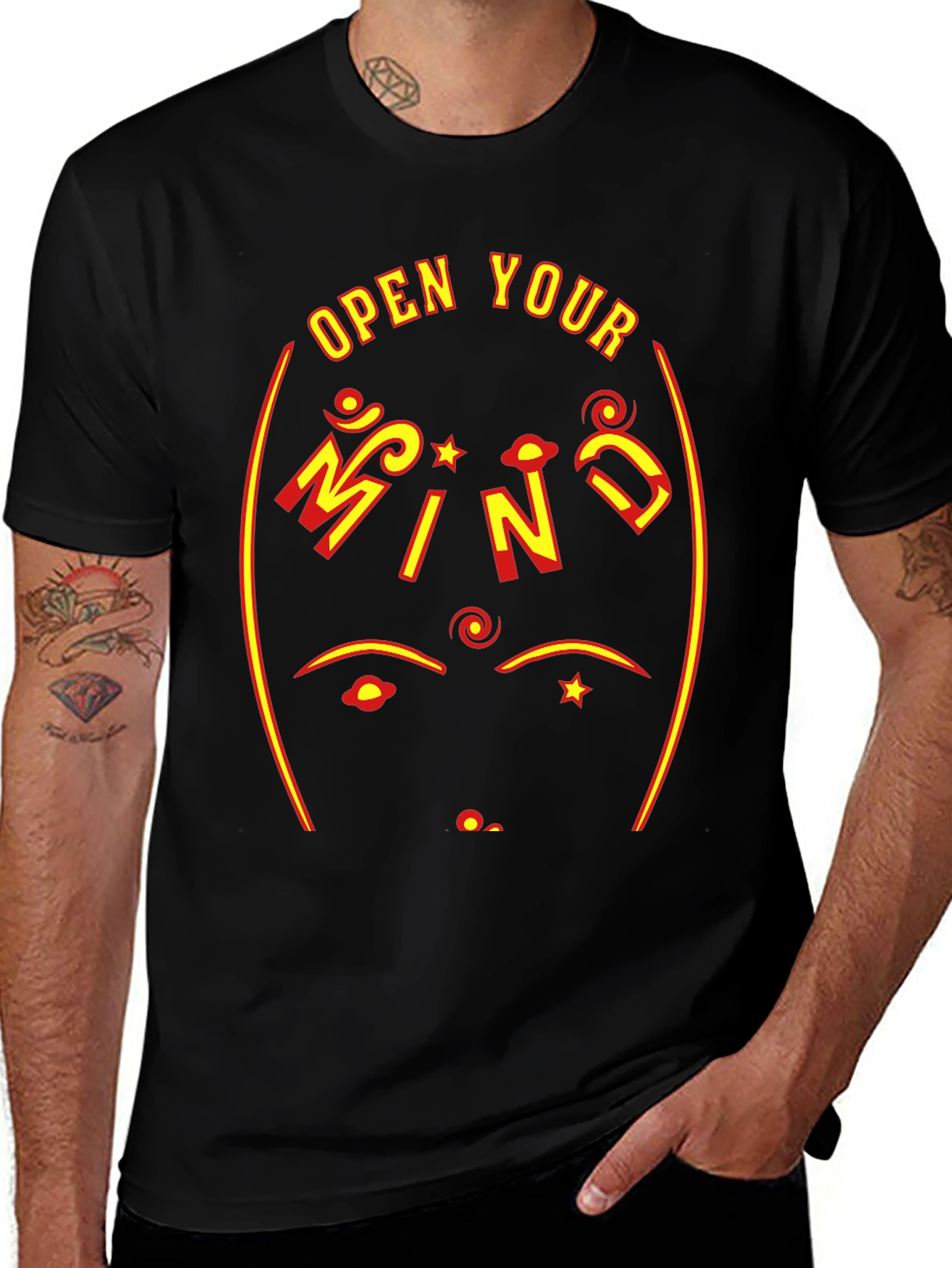Variant 27 of Open Your Mind Graphic Tee - Black T-Shirt