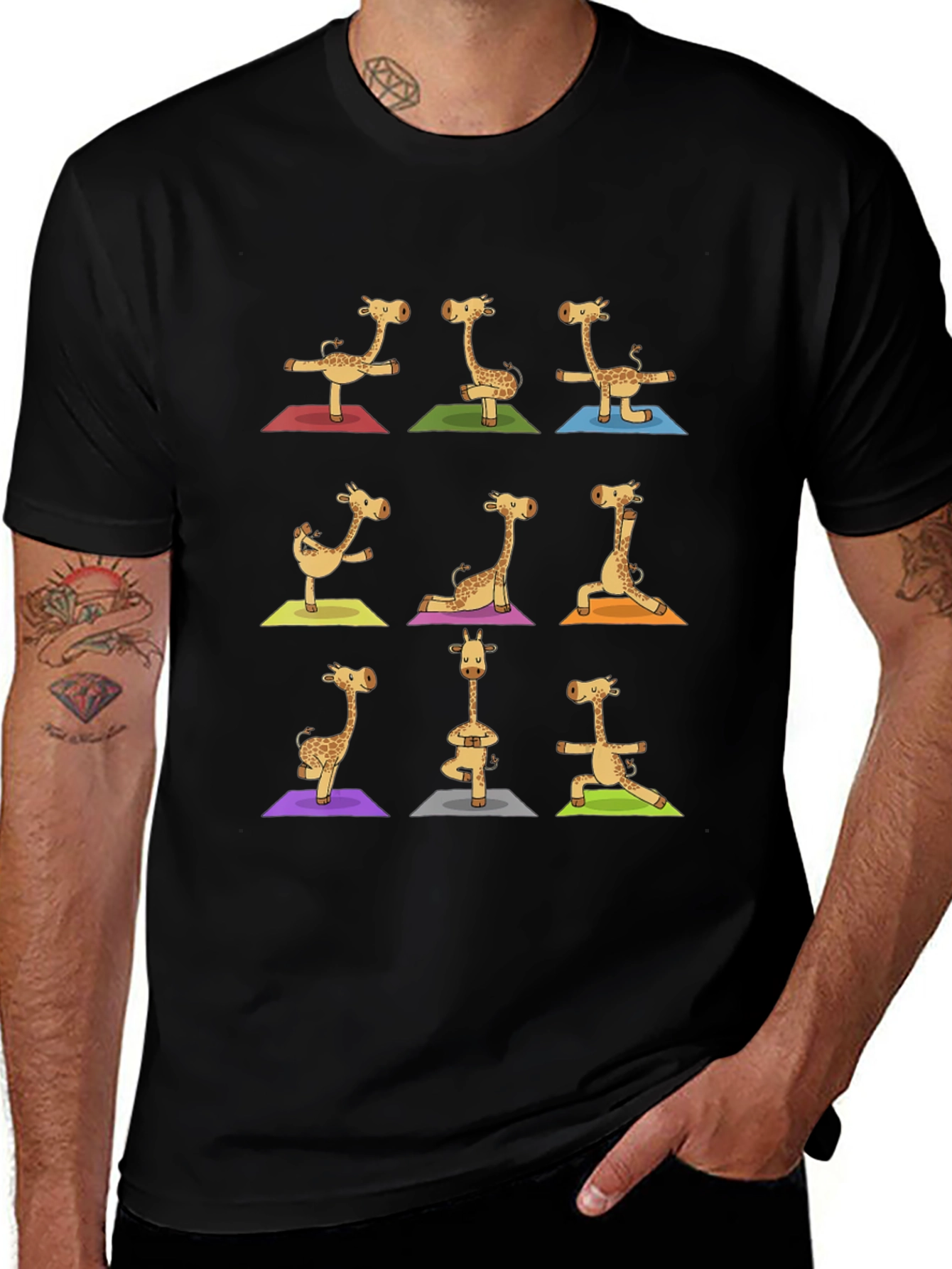 Variant 27 of Giraffe Yoga Graphic Tee - Men's Black T-Shirt