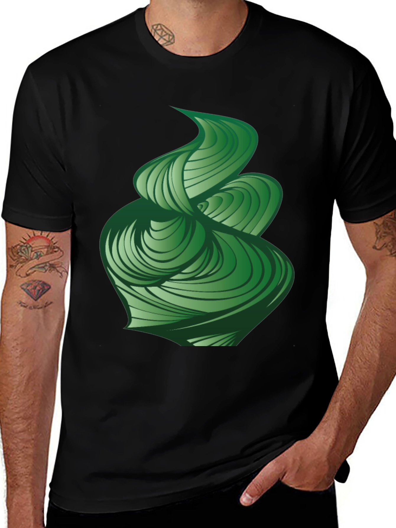 Variant 2 of Abstract Green Swirl Graphic Tee - Modern Design